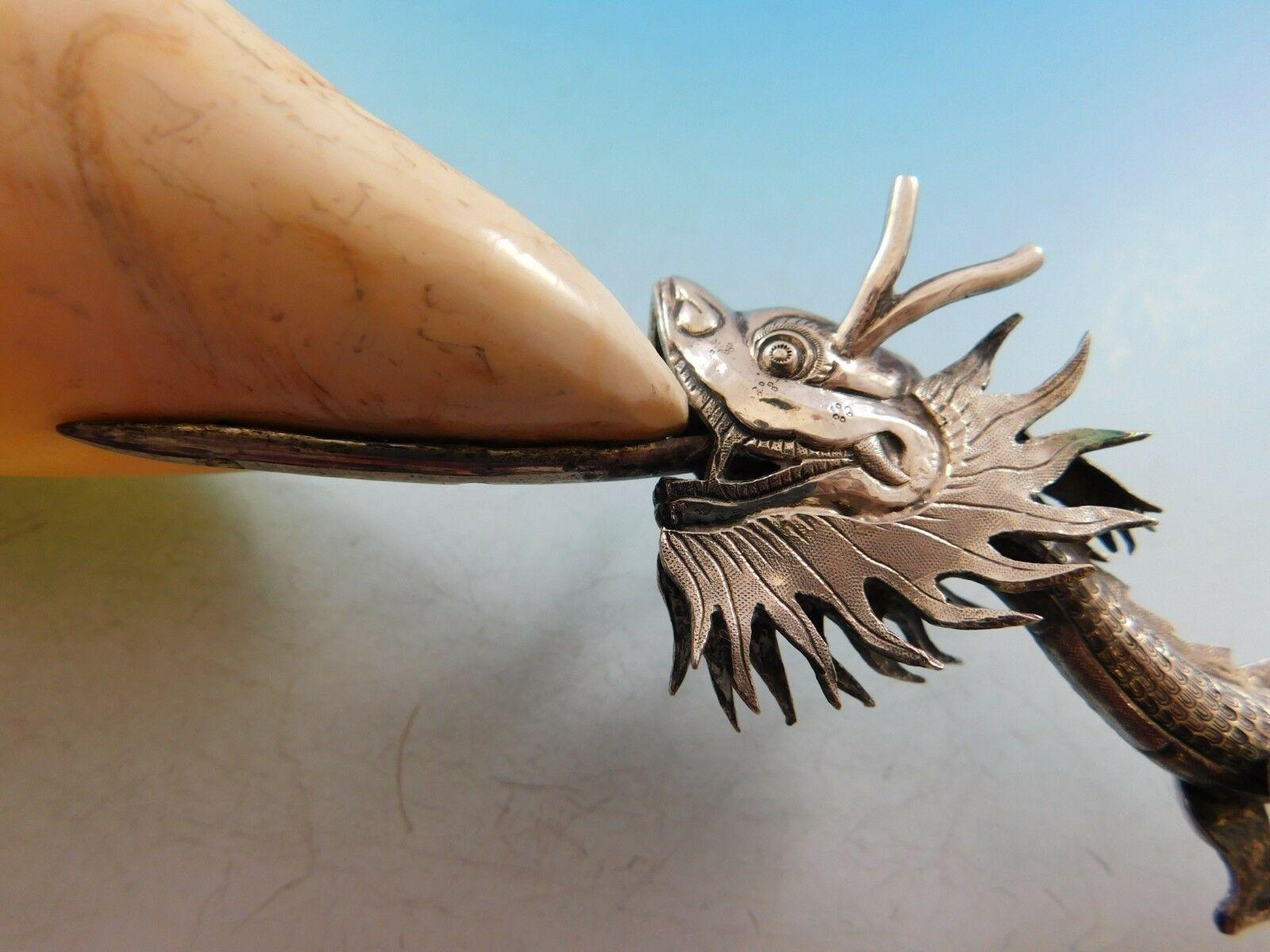20th Century Chinese Export by Unknown Sterling Silver Serving Spoon Realistic Dragon