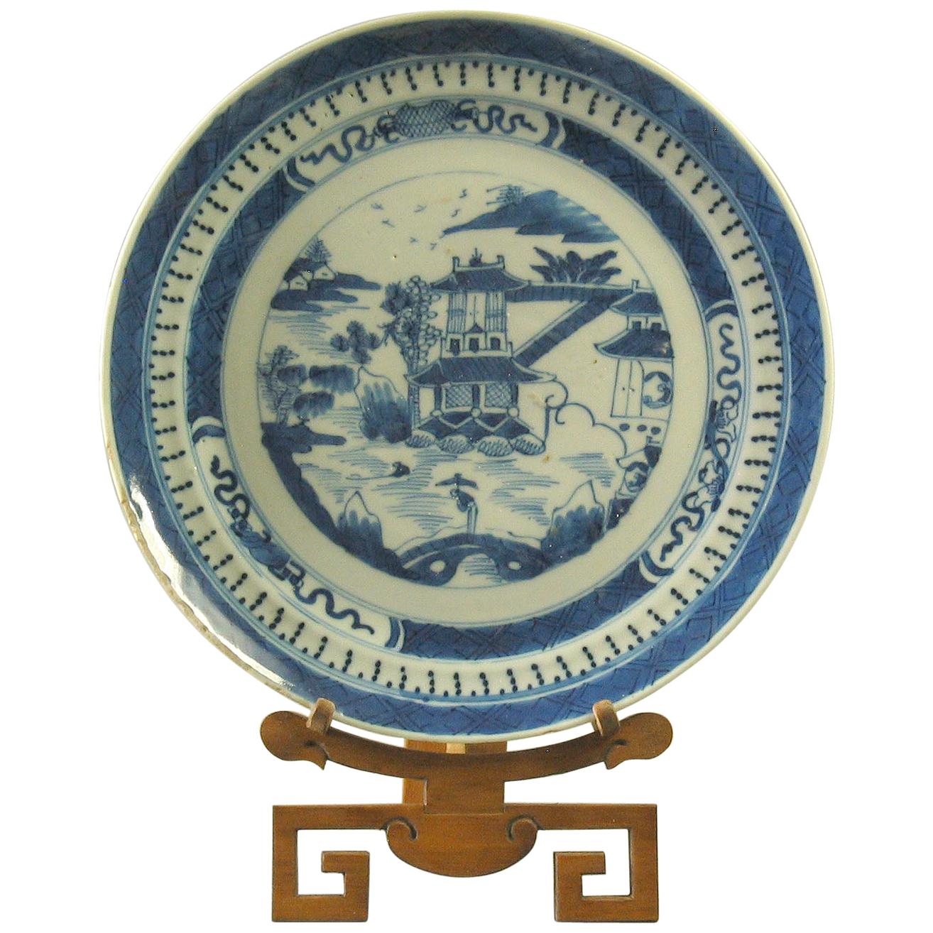 Chinese Export Canton Blue and White Plate, circa 1820