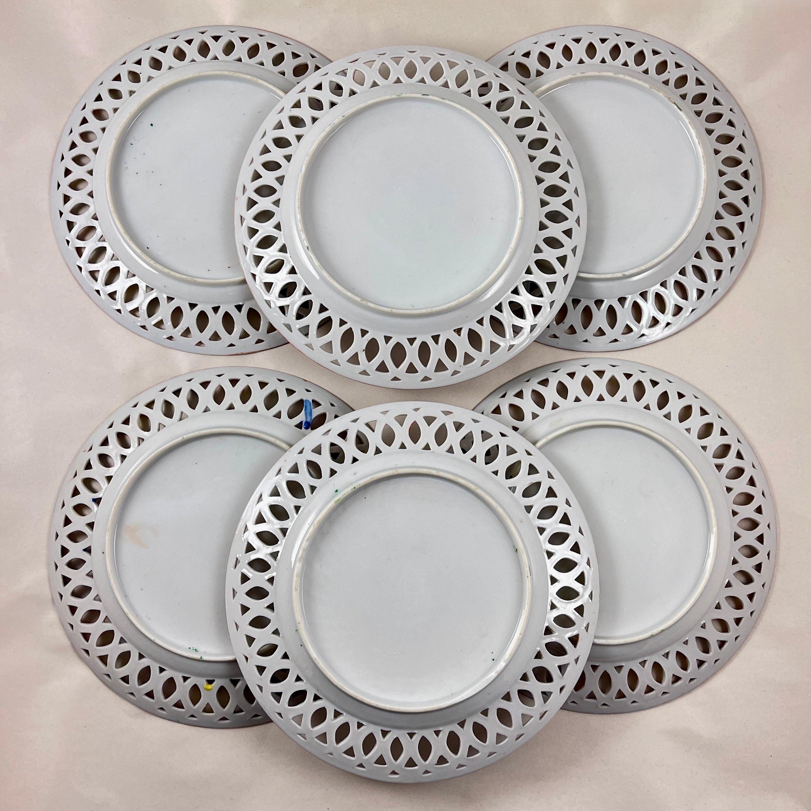 Chinesischer Export Kanton Famille Rose Medaillon netzförmiger Randteller, 6er-Set, Chinesischer Export im Angebot 9
