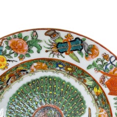 Chinese Export Canton Famille Rose Plate with Rare Central Peacock, ca. 1865