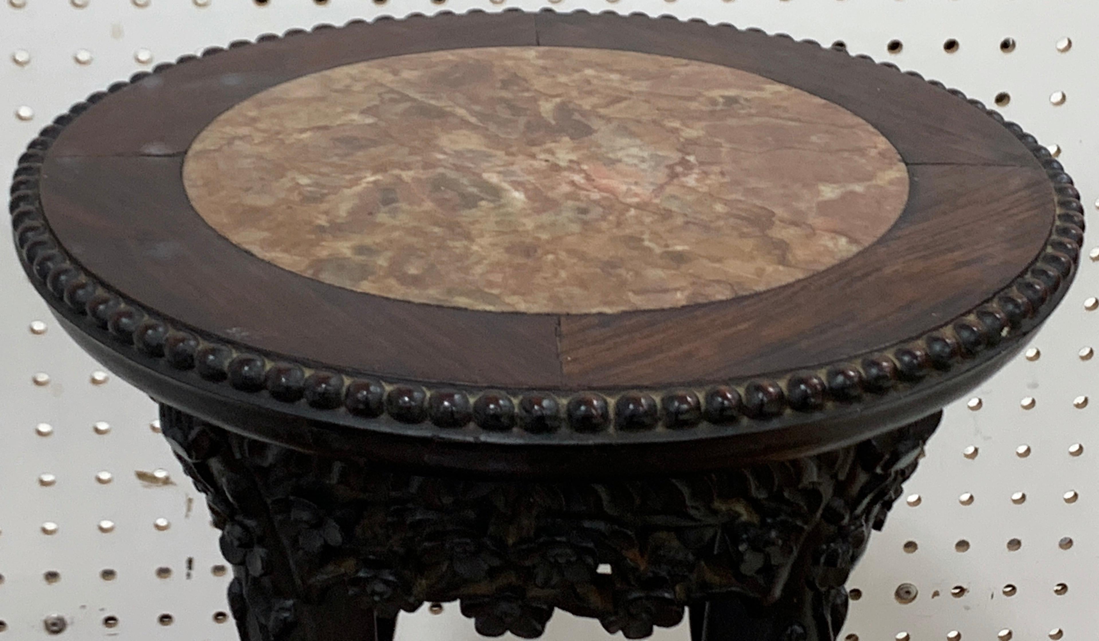 19th Century Chinese Export Carved Hardwood Three-Tier Marble Top Pedestal