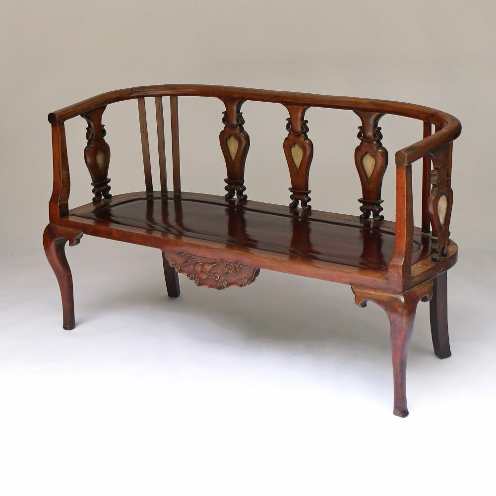 Chinese Export Carved Wood Settee, Early 20th Century 1