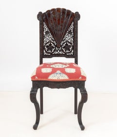 Silla auxiliar china de madera tallada de exportación, S. XIX