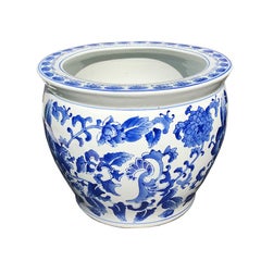 Chinese Export Ceramic Chinese Blue and White Floral Fish Bowl or Planter