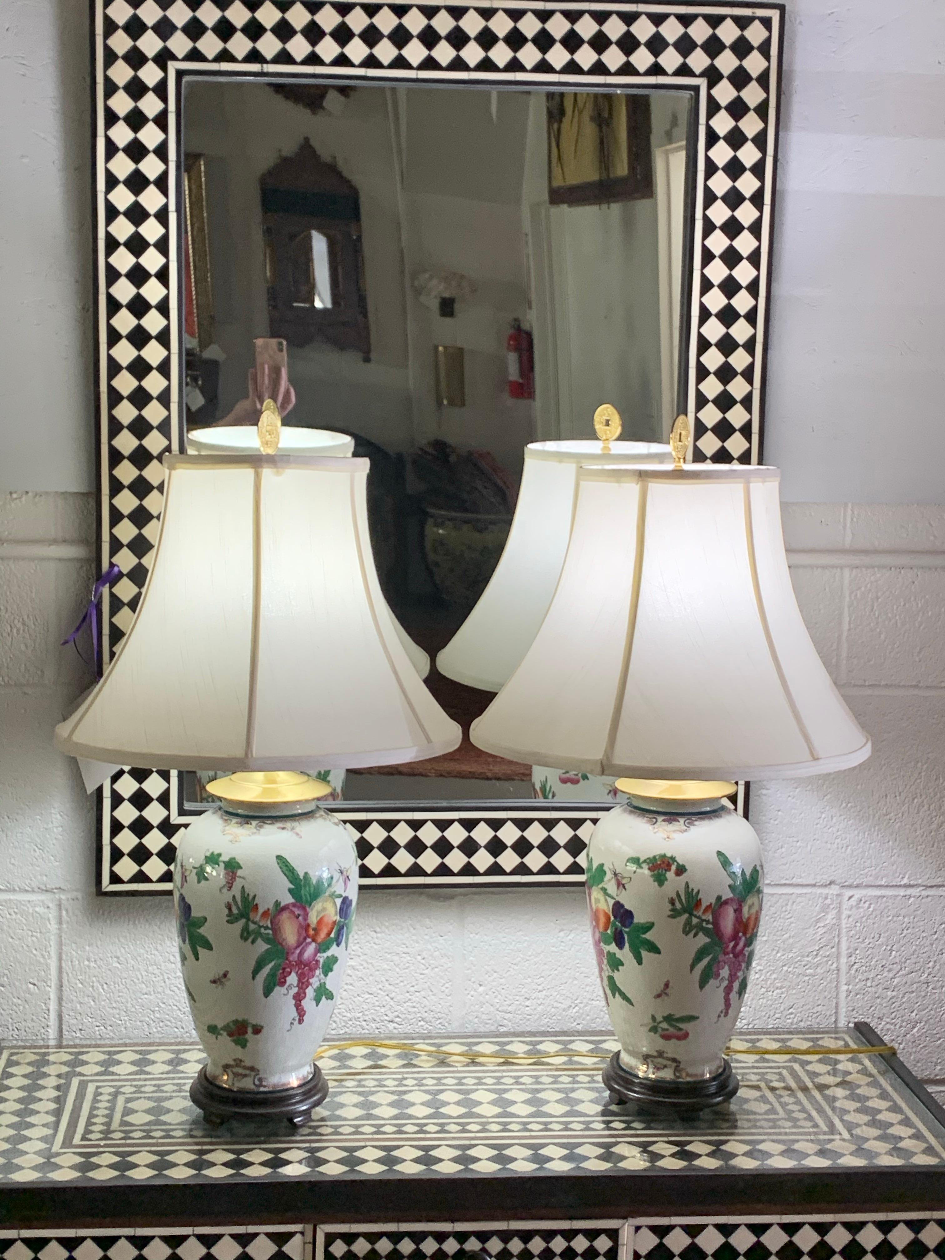 Chinese Export Ceramic Floral Table Lamp, a Pair 15