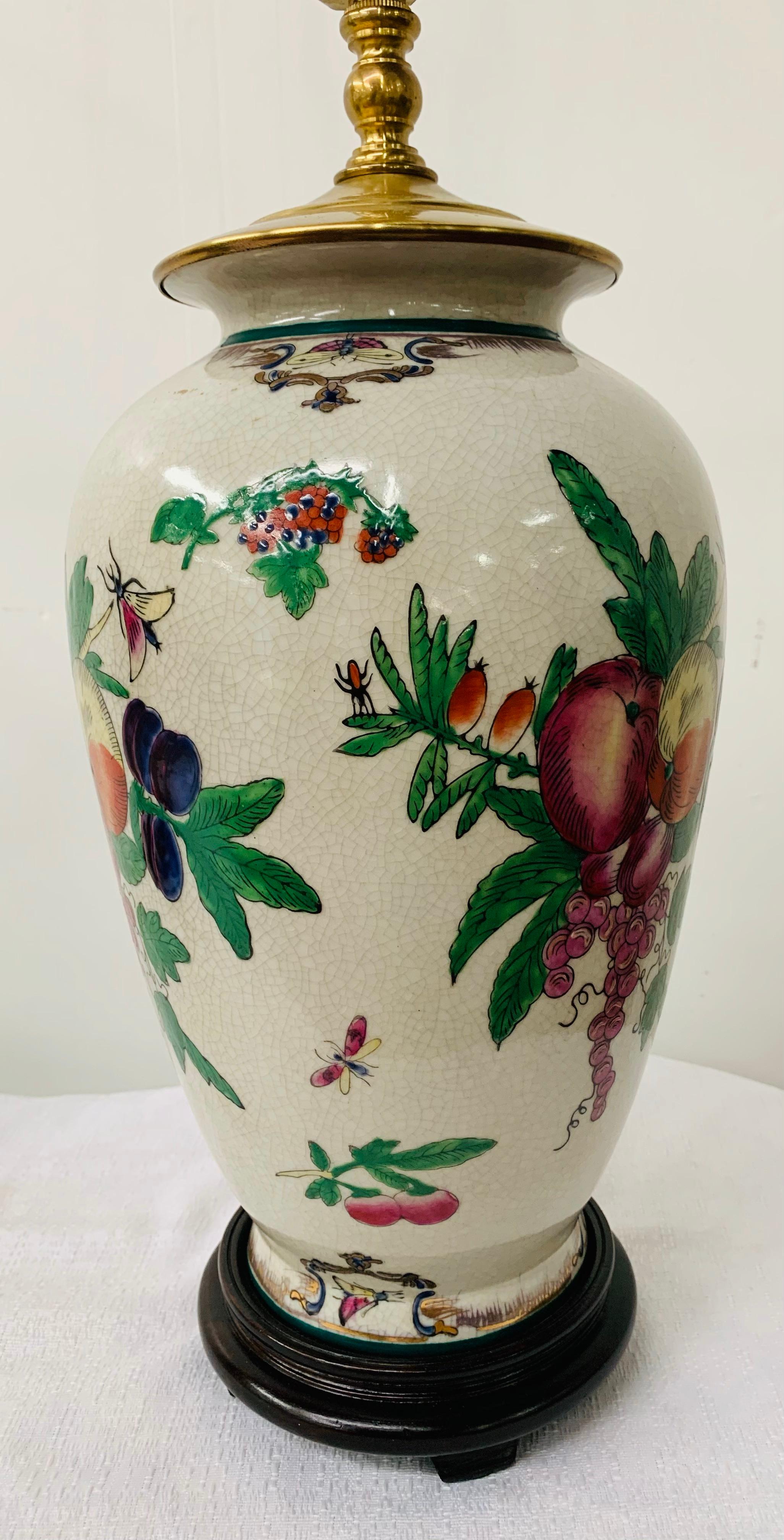 Chinese Export Ceramic Floral Table Lamp, a Pair In Good Condition In Plainview, NY