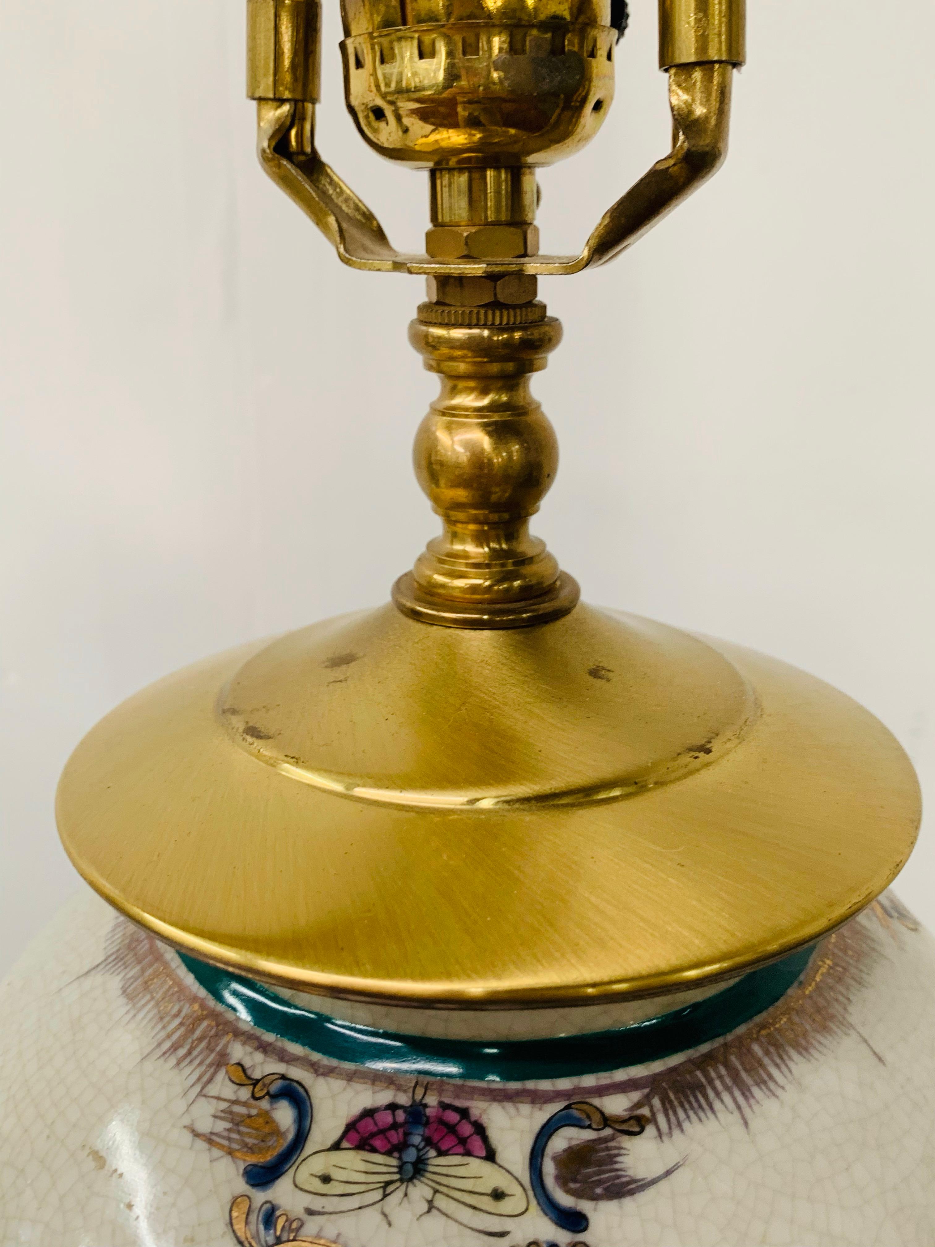 Late 20th Century Chinese Export Ceramic Floral Table Lamp, a Pair