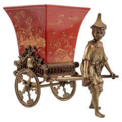 Chinese Export Ceramic Pot in Gilt Bronze Rickshaw