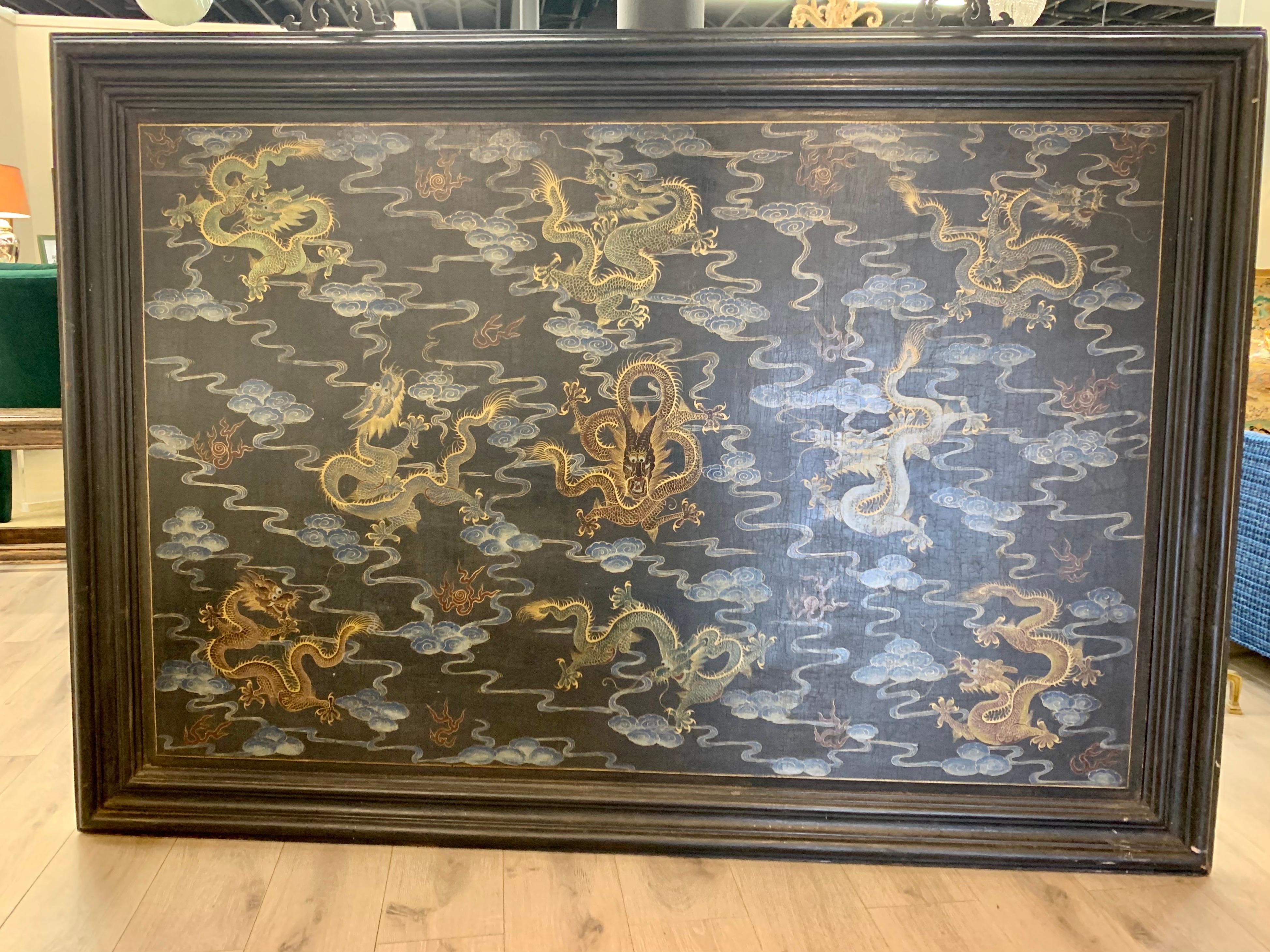 Stunning, rare, Chinese Export original oil painting on board. Adorned with Chinese dragons and
the like. Age appropriate wear. One of a kind. All original including the hooks at top.
Now, more than ever, home is where the heart is.