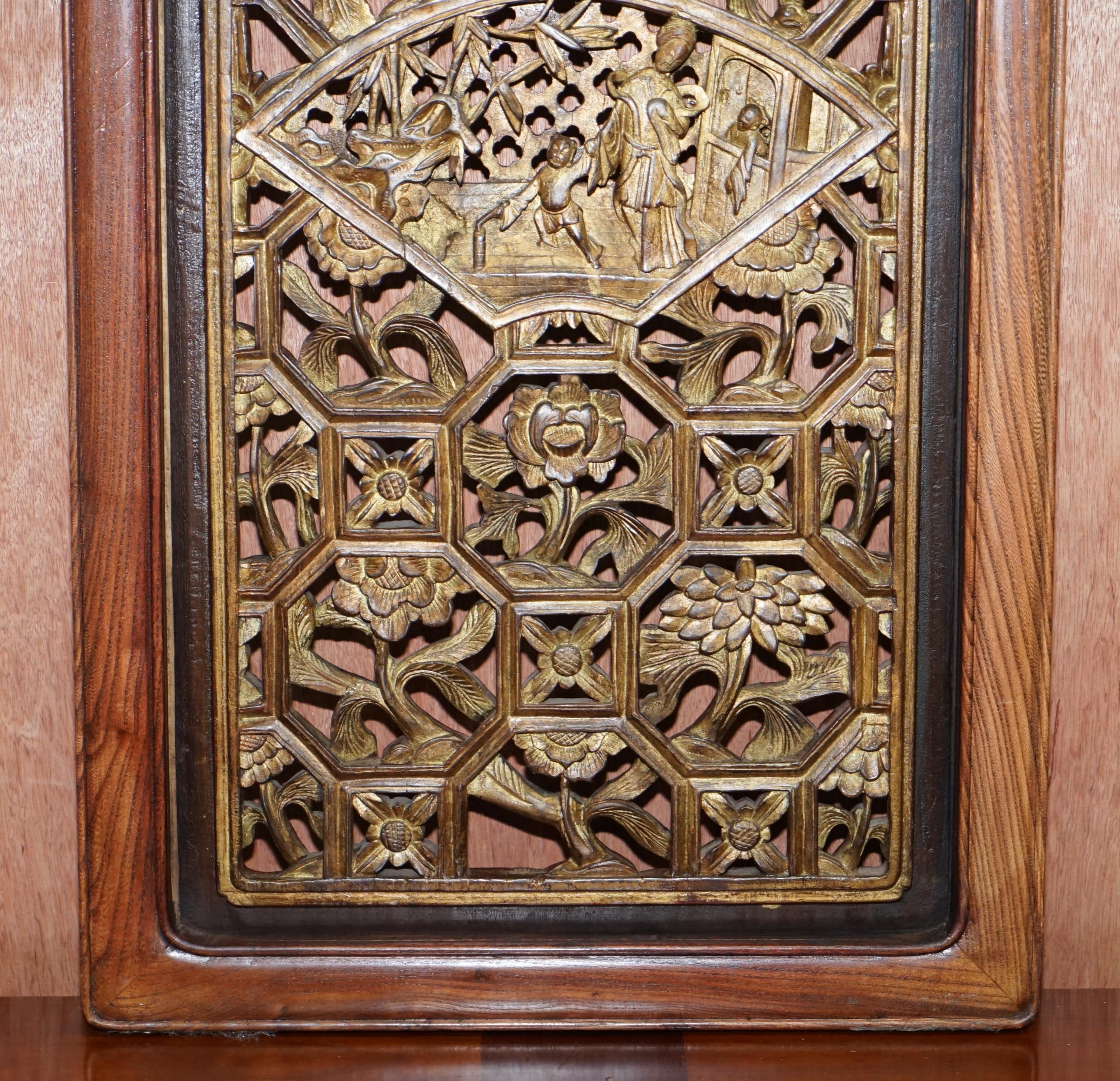We are delighted to this lovely circa 1900 hand carved and paint Chinese Export wall panel

A very good looking and well-made piece, would suit any setting its ornately carved in solid teak, it has gold leaf painting, it’s a very well made