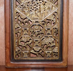 Panel de pared tallado en madera de teca y pintado con pan de oro, de exportación china, circa 1900