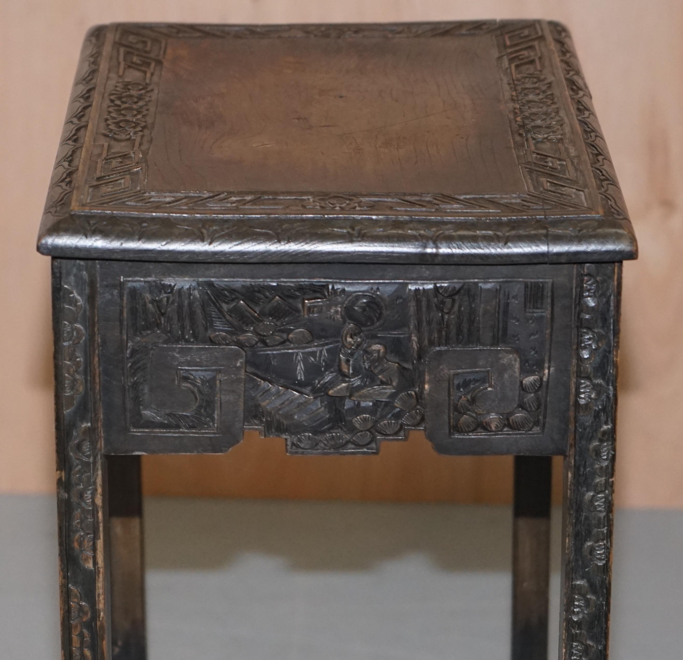Chinese Export circa 1900 Nest of Three Tables Heavily Carved All-Over Ebonized 5