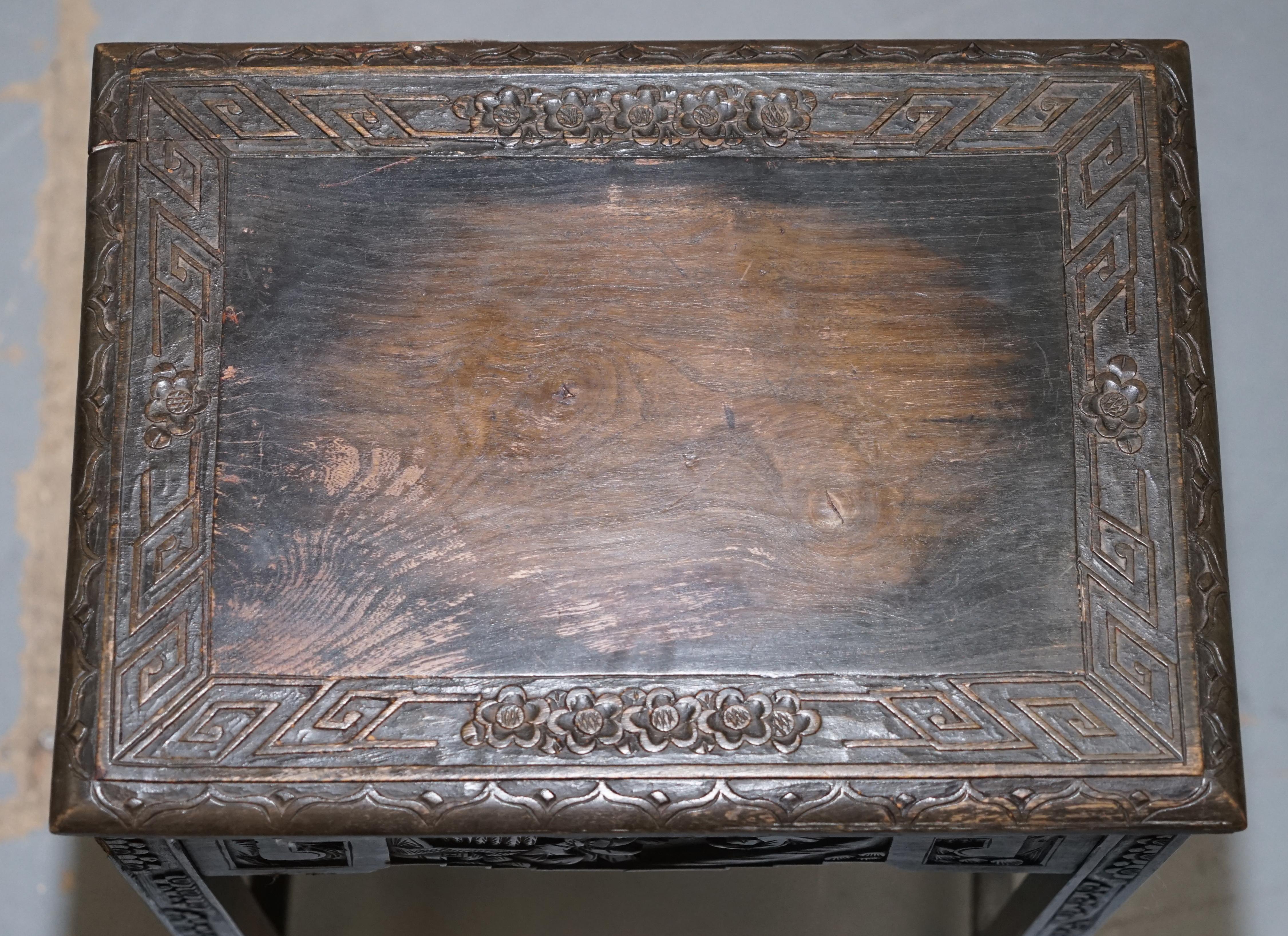 Chinese Export circa 1900 Nest of Three Tables Heavily Carved All-Over Ebonized 6