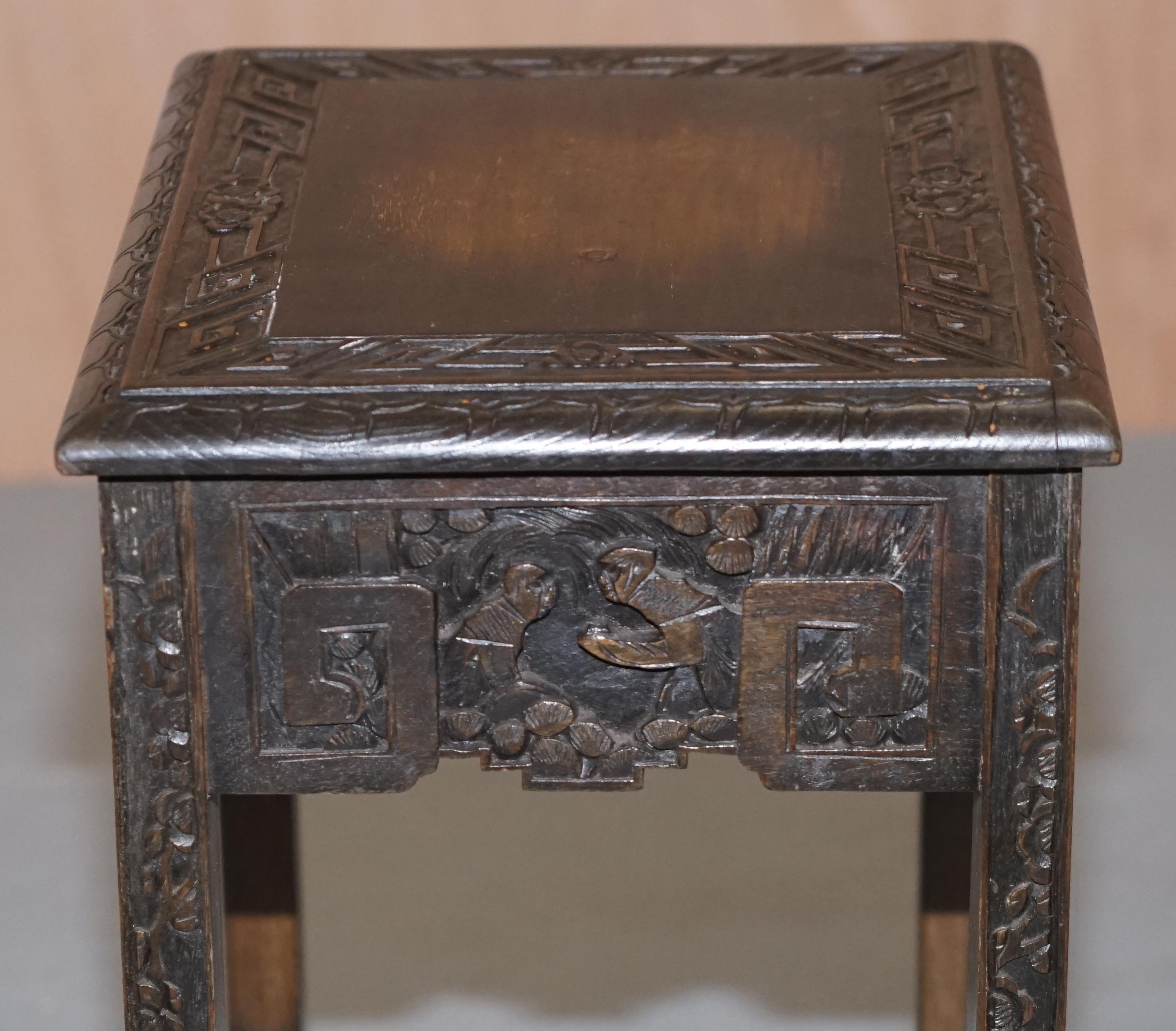 Chinese Export circa 1900 Nest of Three Tables Heavily Carved All-Over Ebonized 10