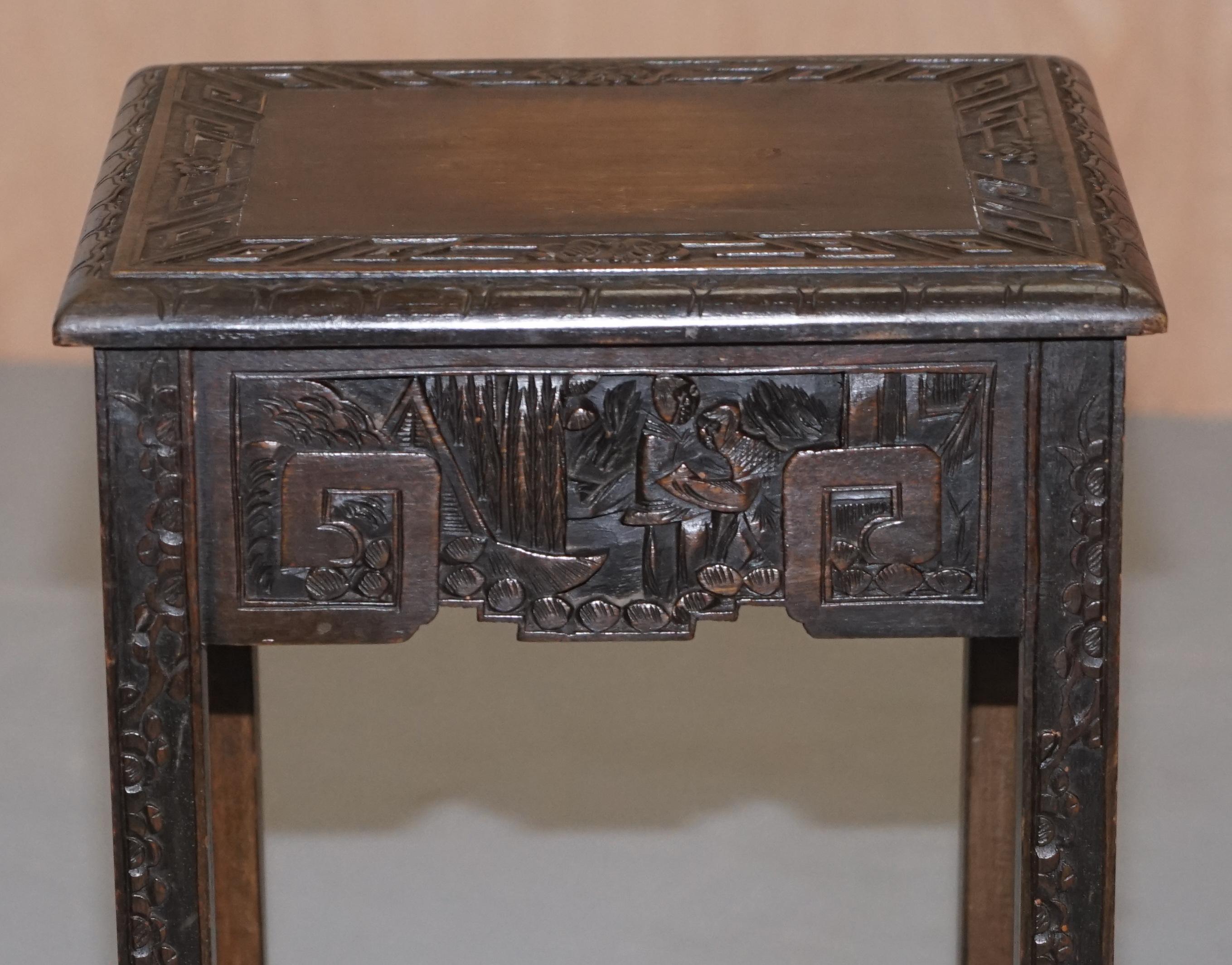 Chinese Export circa 1900 Nest of Three Tables Heavily Carved All-Over Ebonized 11