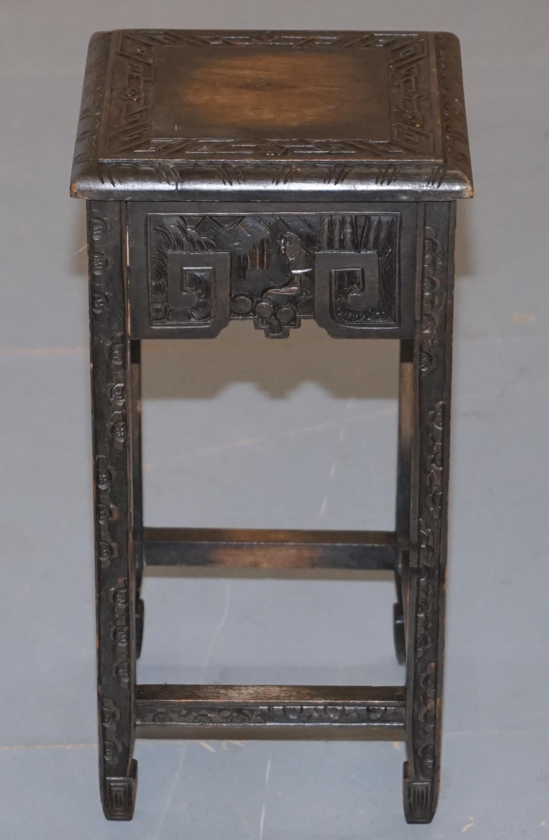 Chinese Export circa 1900 Nest of Three Tables Heavily Carved All-Over Ebonized 13