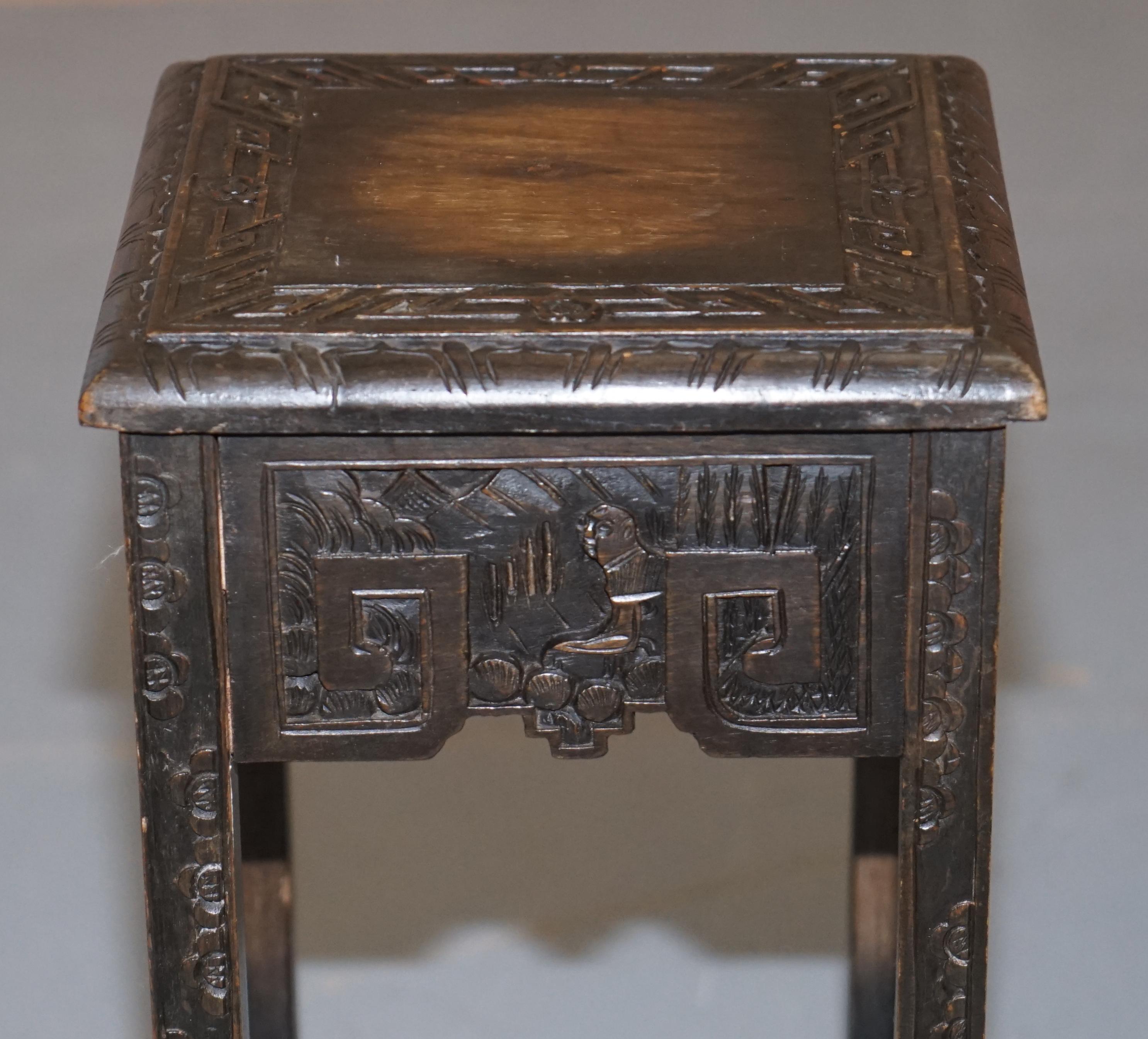 Chinese Export circa 1900 Nest of Three Tables Heavily Carved All-Over Ebonized 15