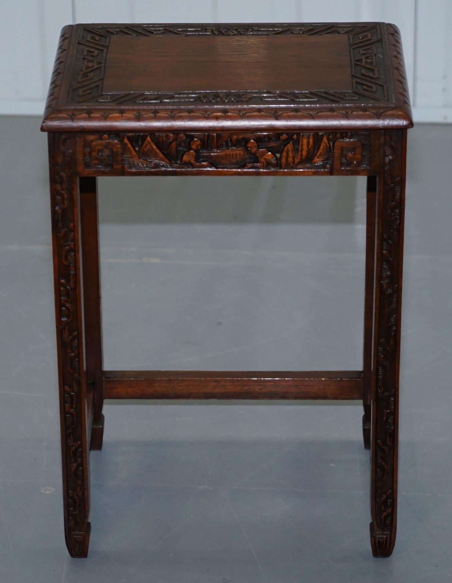 Chinese Export circa 1930s Nest of Four Tables Heavily Carved All over in Teak 11