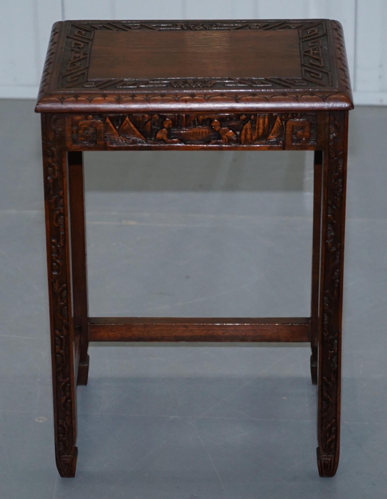 Chinese Export circa 1930s Nest of Four Tables Heavily Carved All over in Teak 10