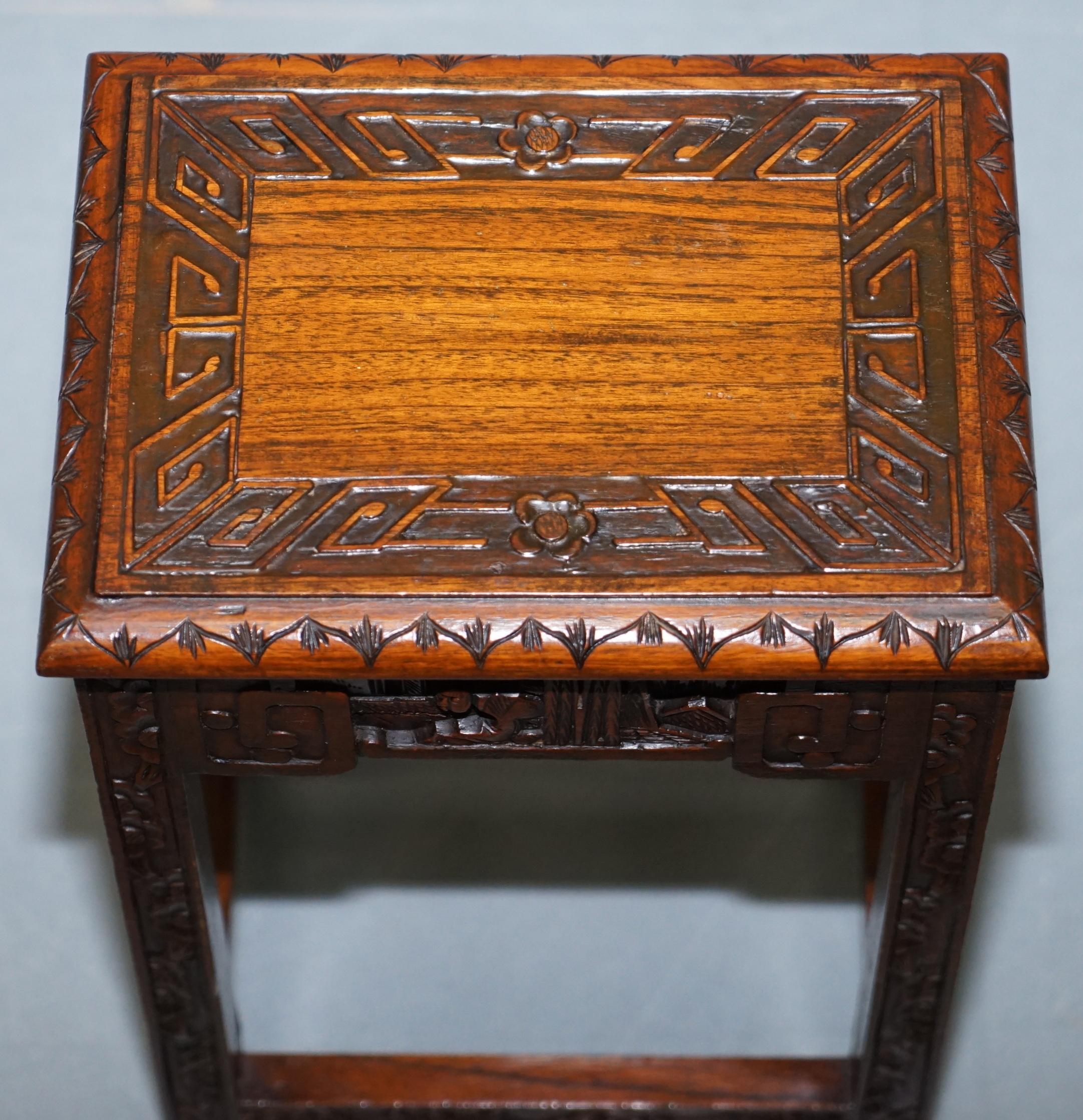 Chinese Export circa 1930s Nest of Four Tables Heavily Carved All over in Teak 15