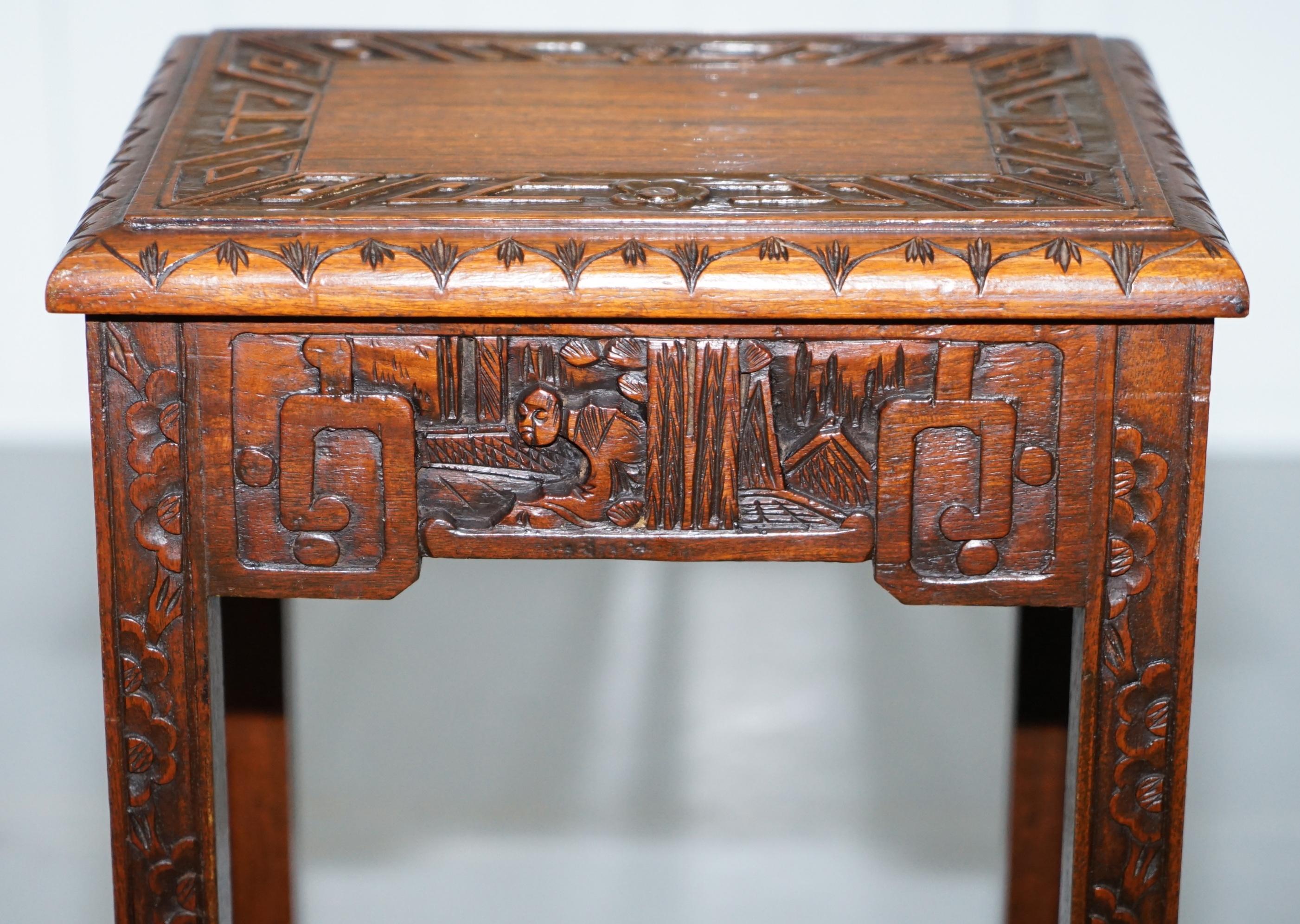 Chinese Export circa 1930s Nest of Four Tables Heavily Carved All over in Teak 16