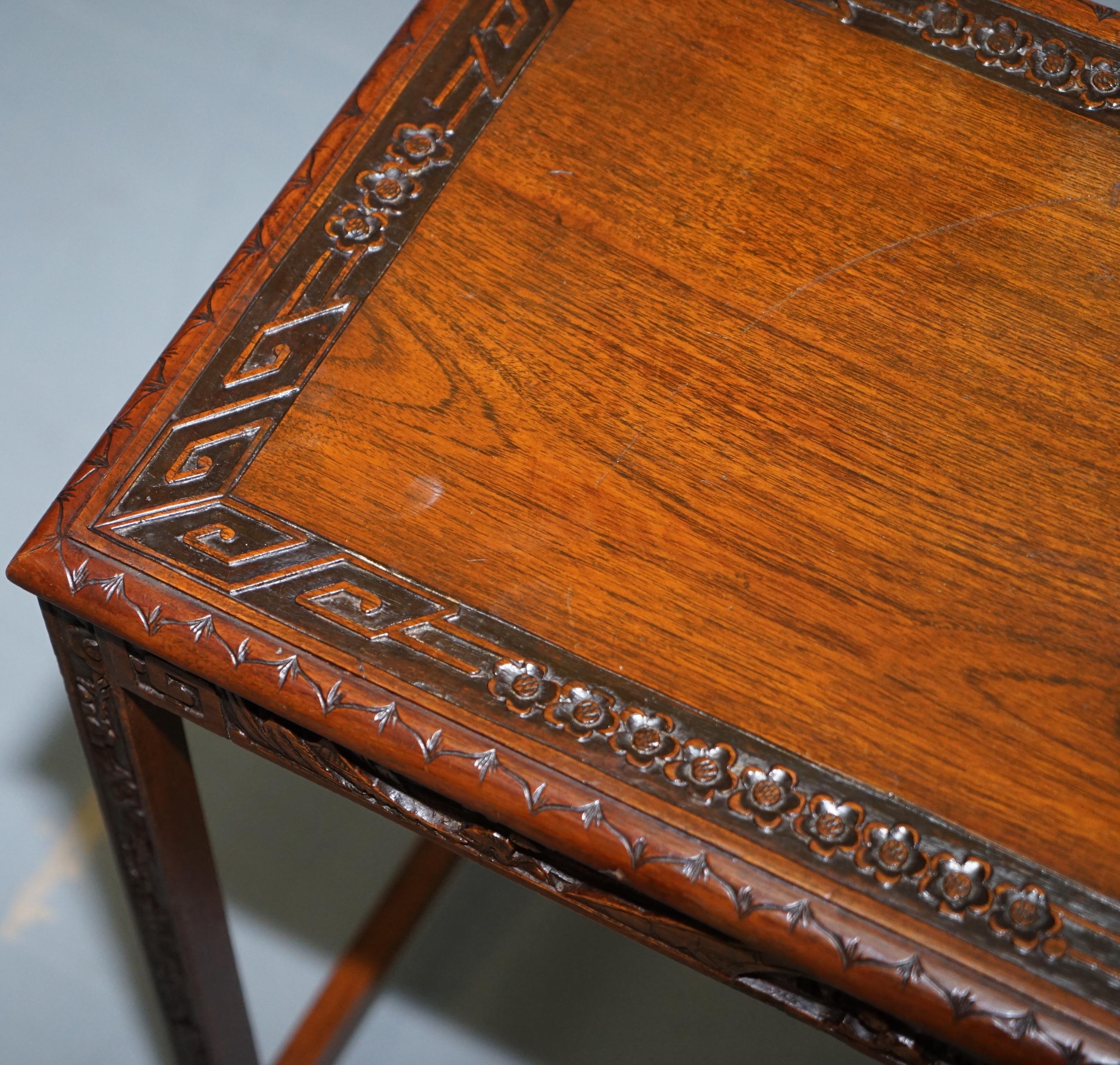 Chinese Export circa 1930s Nest of Four Tables Heavily Carved All over in Teak 3