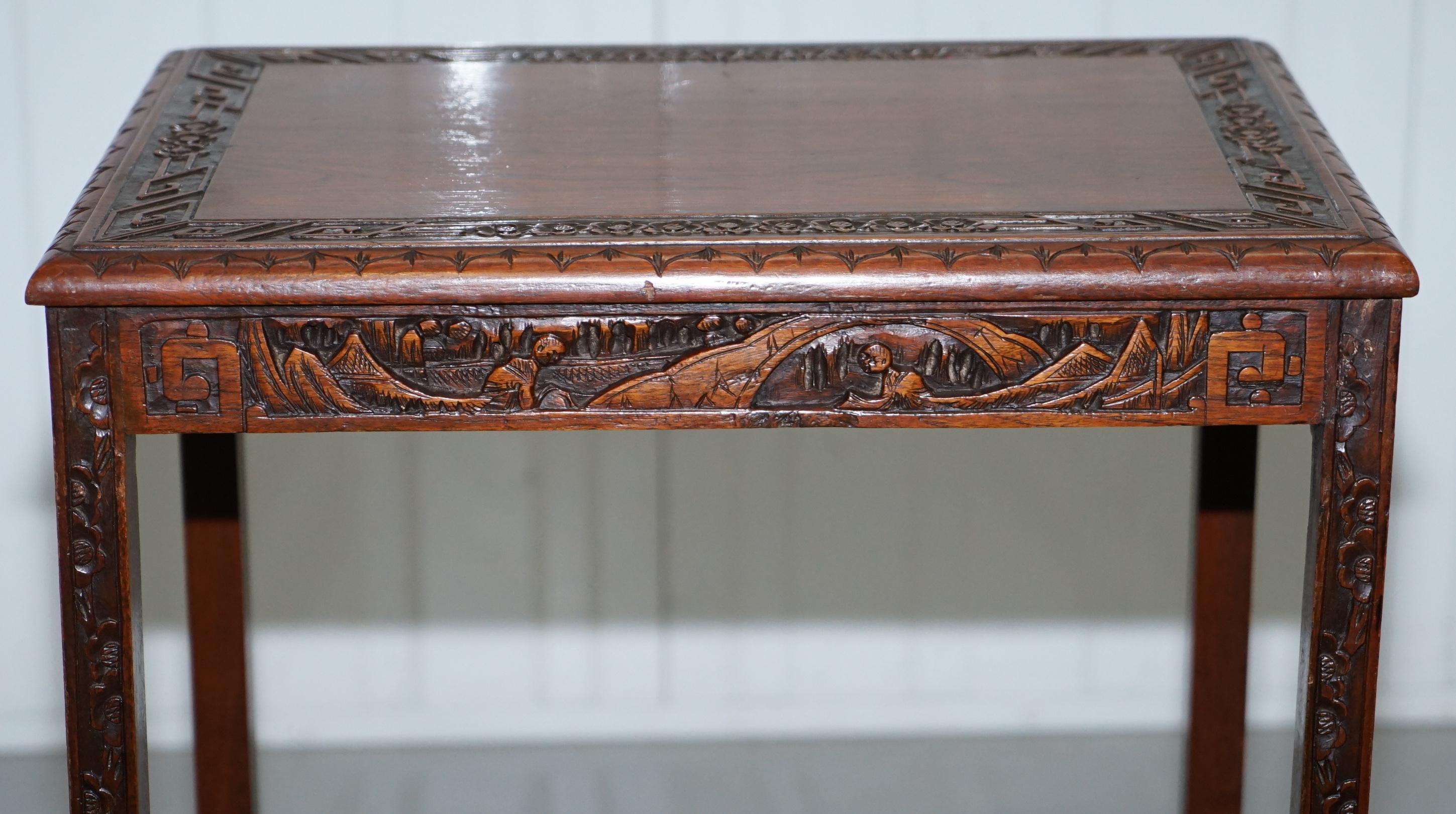 Chinese Export circa 1930s Nest of Four Tables Heavily Carved All over in Teak 4