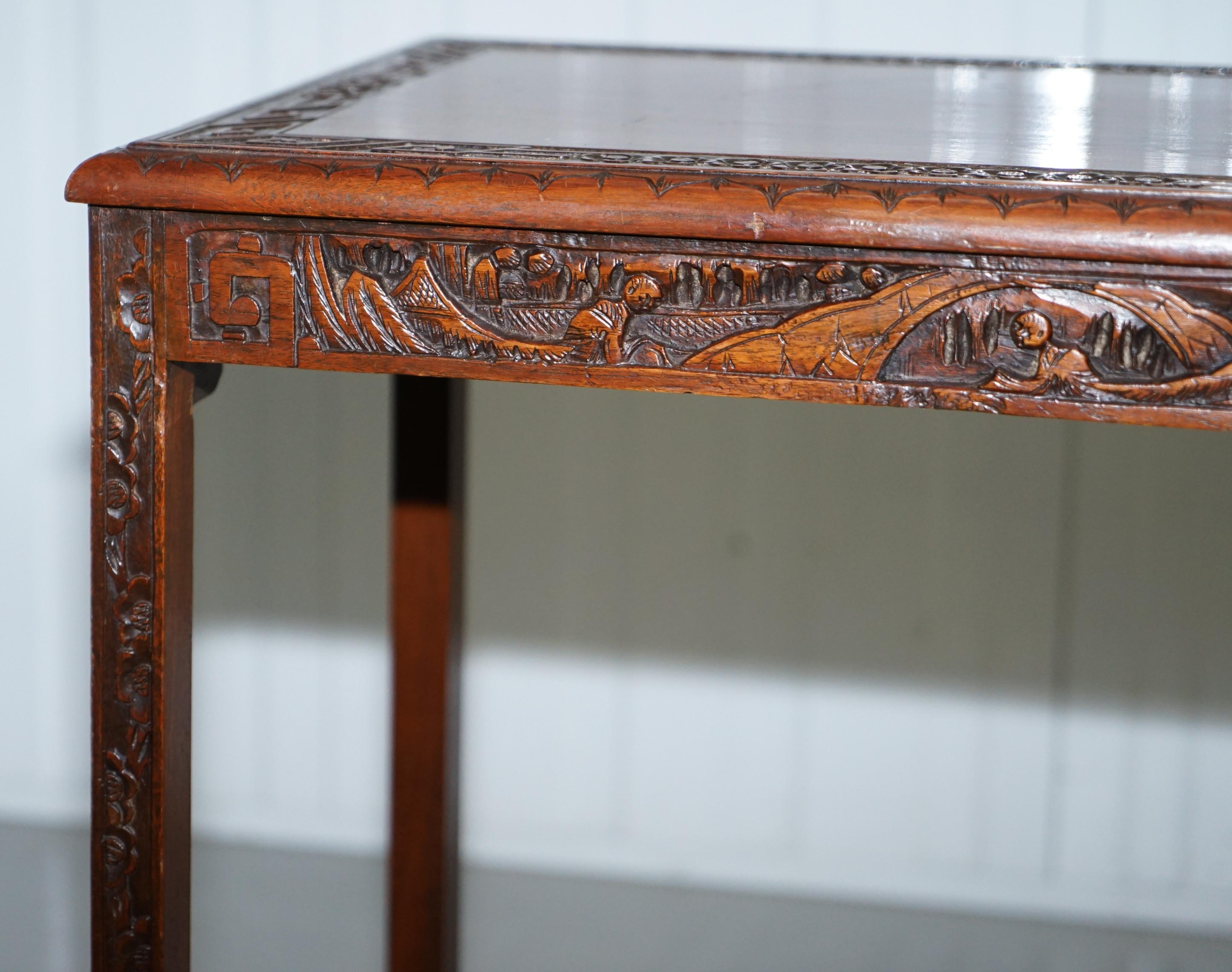 Chinese Export circa 1930s Nest of Four Tables Heavily Carved All over in Teak 4