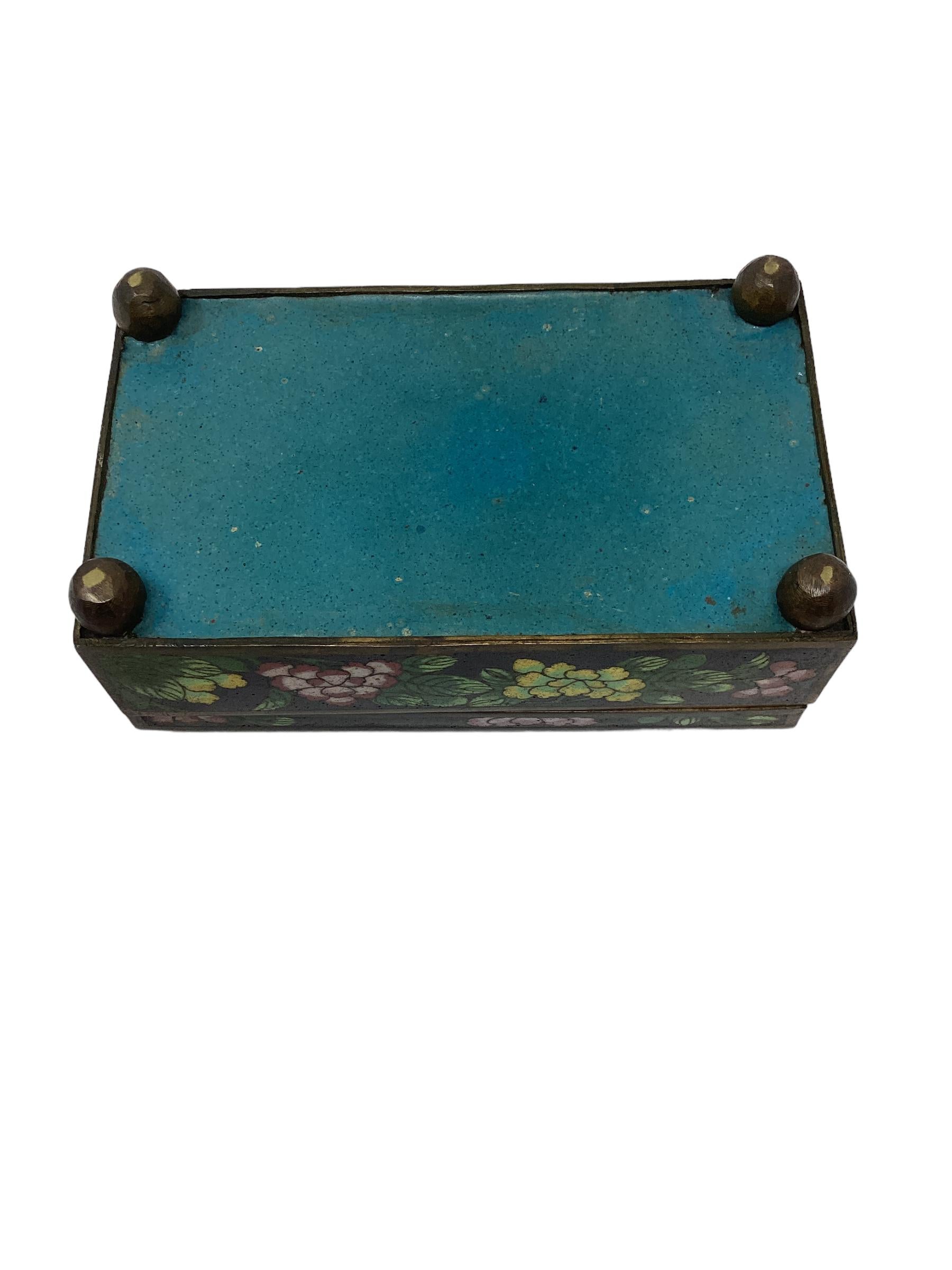 Brass Chinese Export Cloisonné Box For Sale
