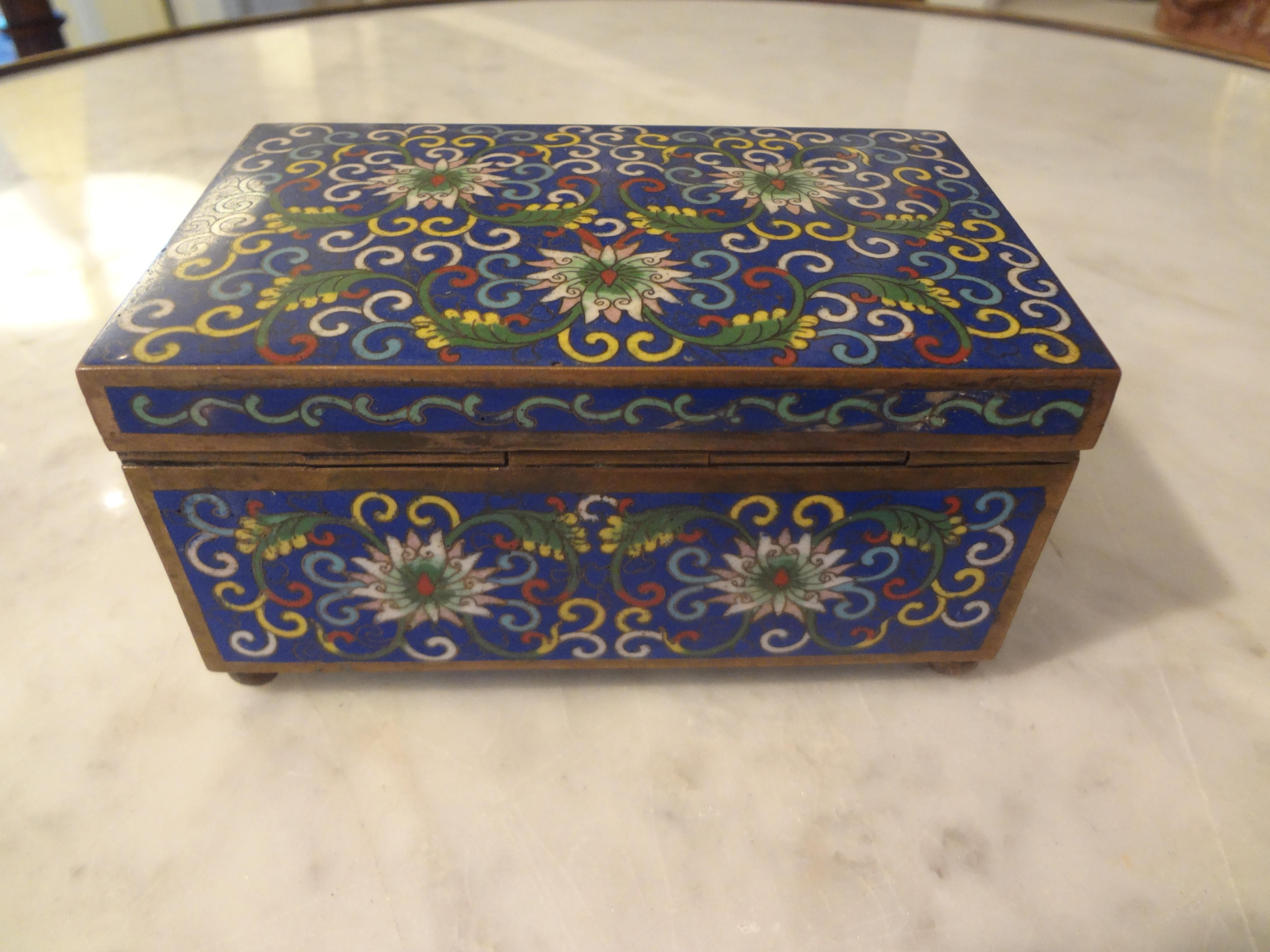 Brass Chinese Export Cloisonné Box, Stamped China