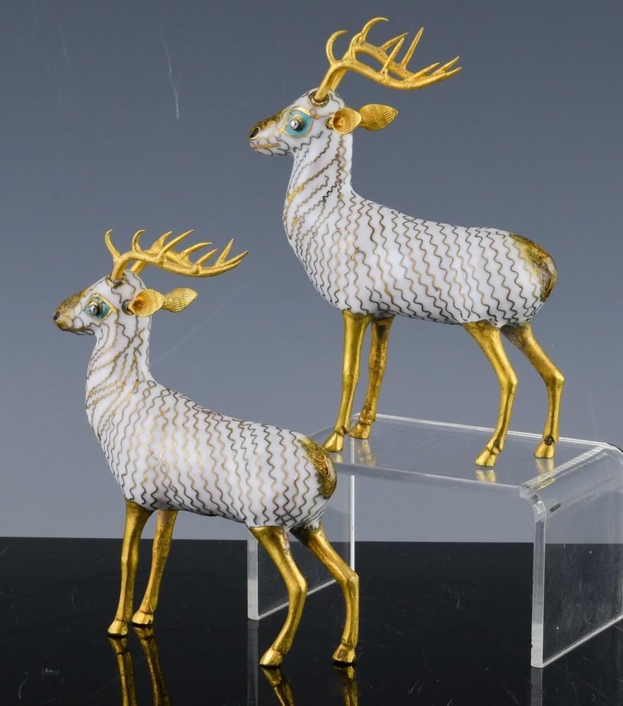 20th Century Chinese Export Cloisonne Figures of Stags For Sale