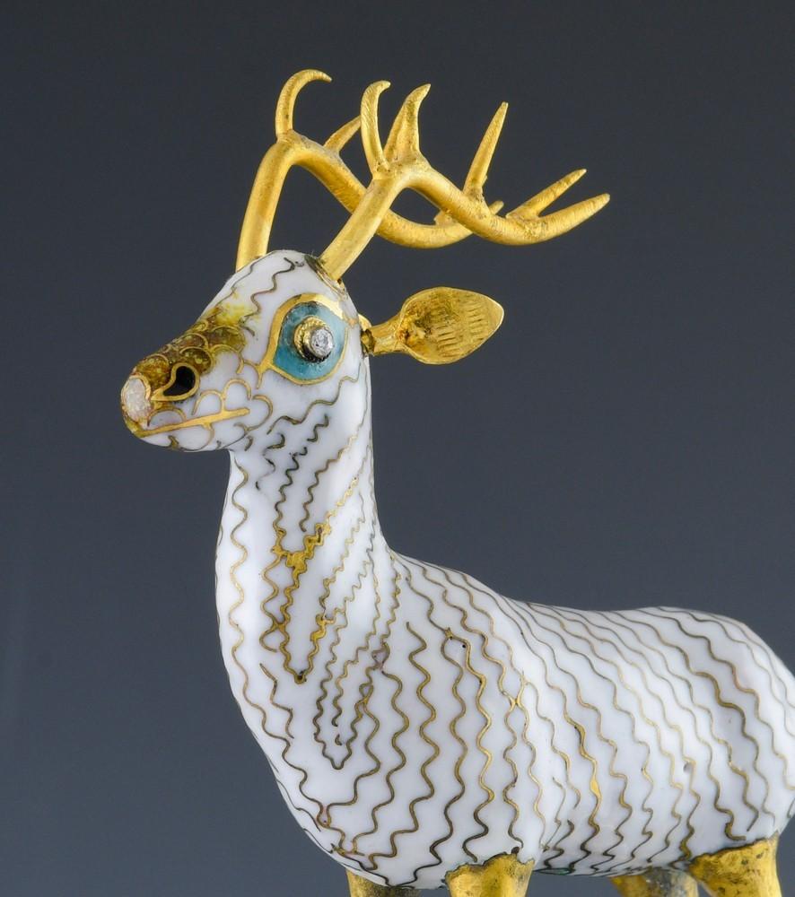 Metal Chinese Export Cloisonne Figures of Stags For Sale