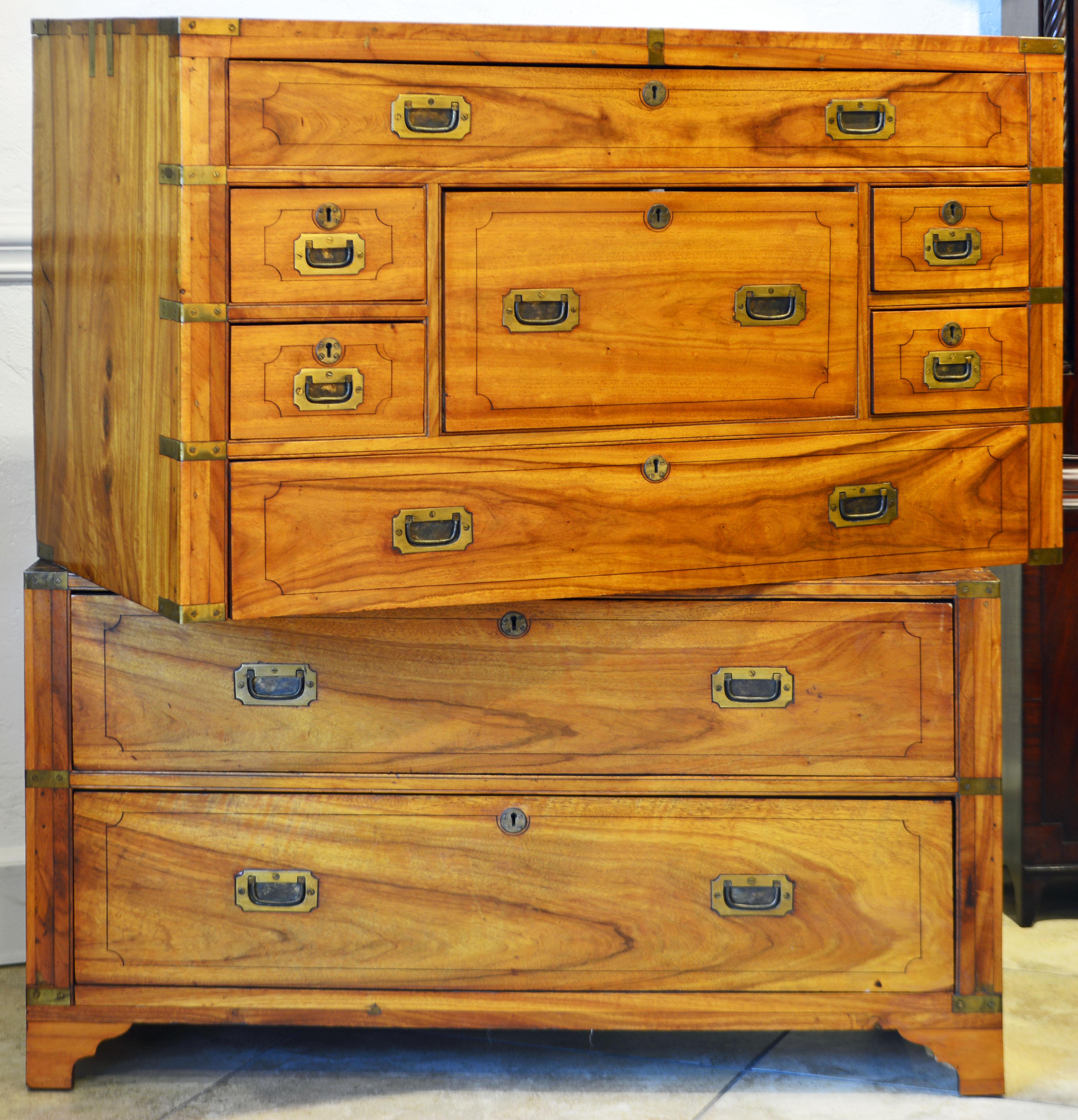 19th Century Chinese Export Colonial Camphor Wood Campaign Chest and Secretaire, circa 1840