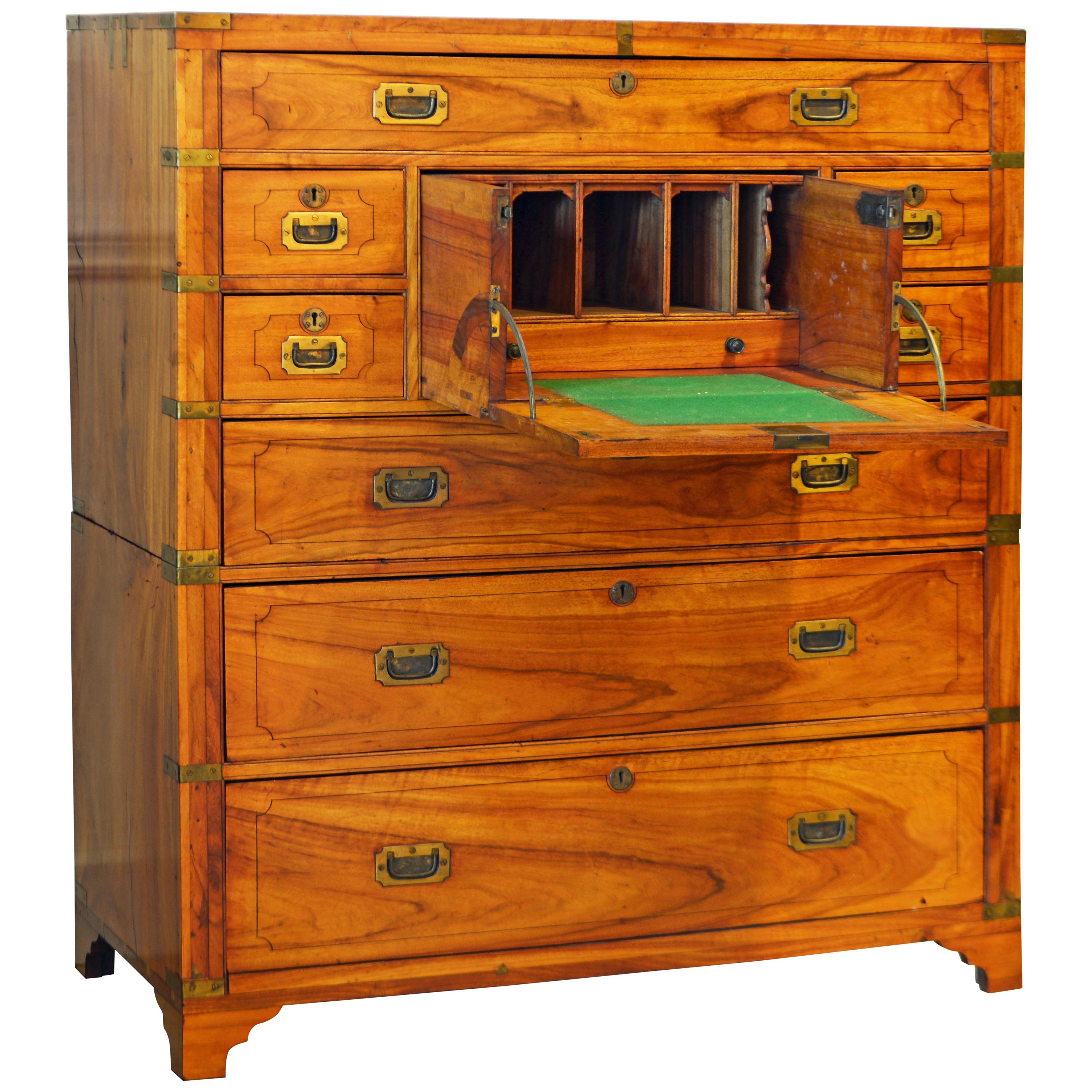 Chinese Export Colonial Camphor Wood Campaign Chest and Secretaire, circa 1840