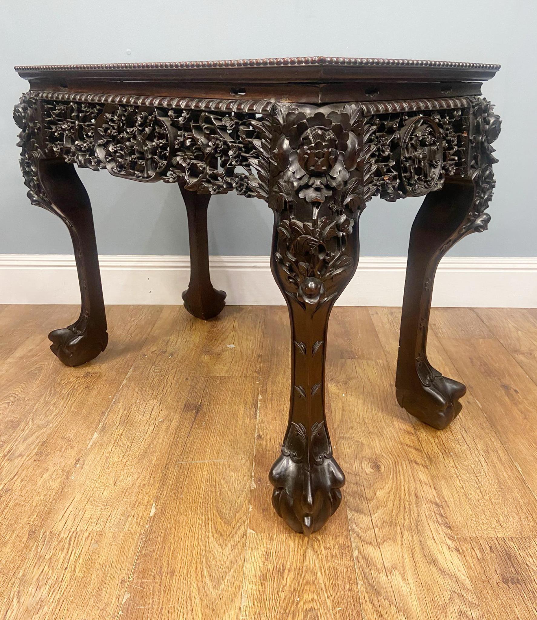 Mesa consola china de exportación de madera dura tallada antigua 1840 en venta 5