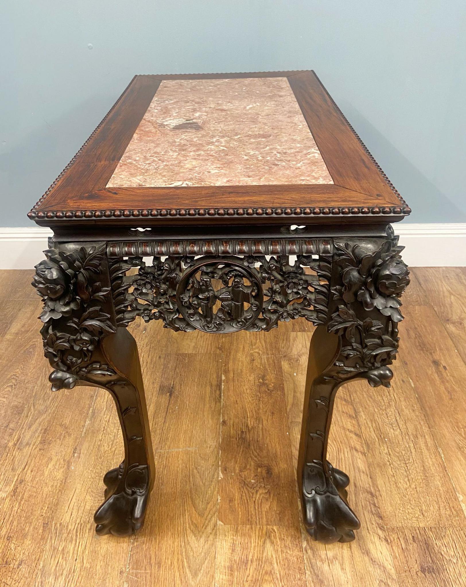 Mesa consola china de exportación de madera dura tallada antigua 1840 en venta 2