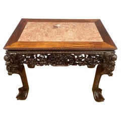 Mesa consola china de exportación de madera dura tallada antigua 1840
