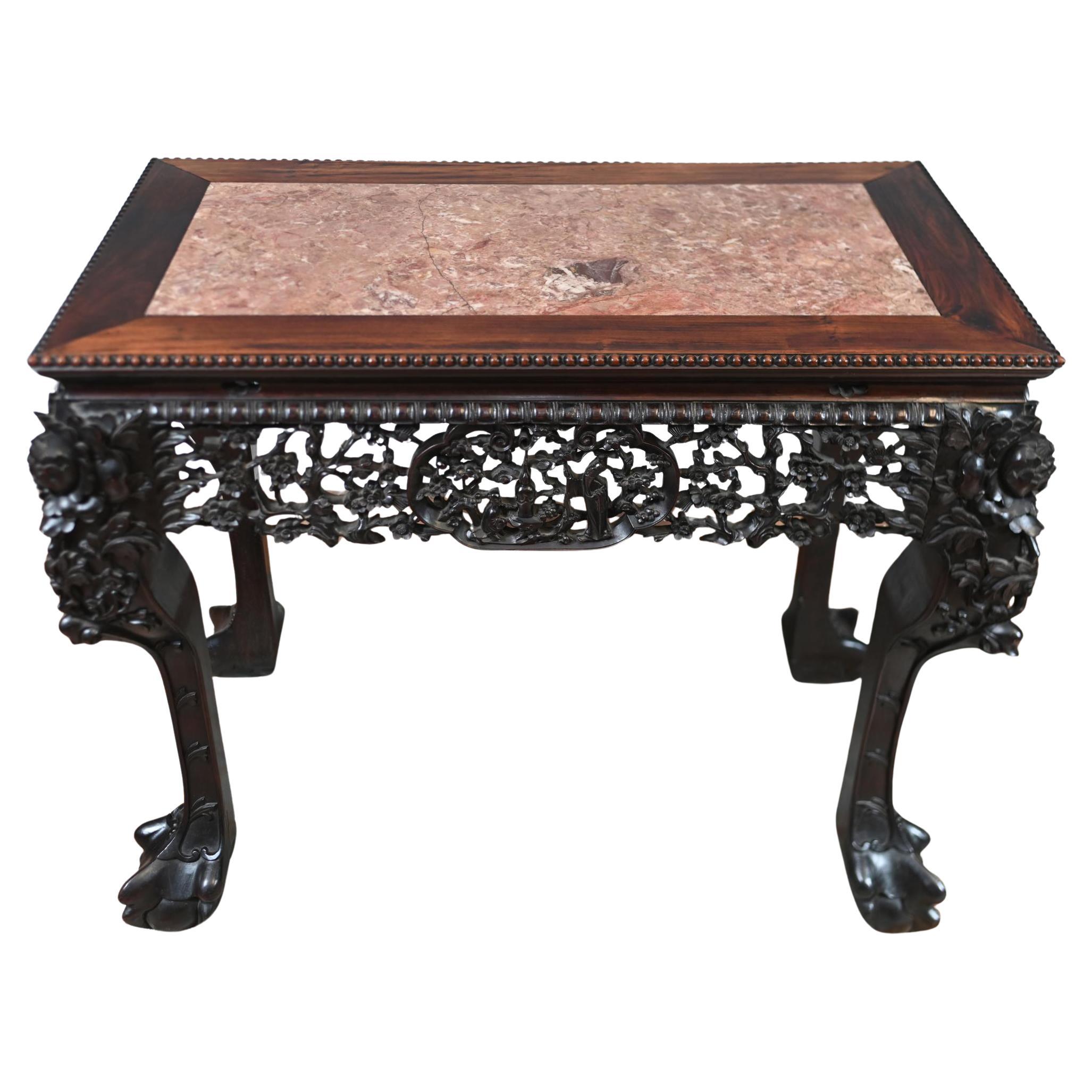Chinese Export Console Table Carved Antique Hardwood 1840