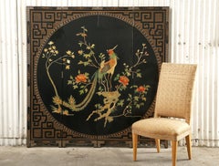 Chinese Export Coromandel Screen Carved Mother of Pearl Phoenix