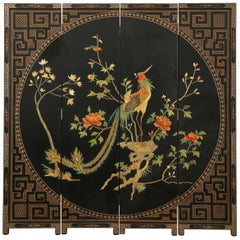 Chinese Export Coromandel Screen Carved Mother of Pearl Phoenix
