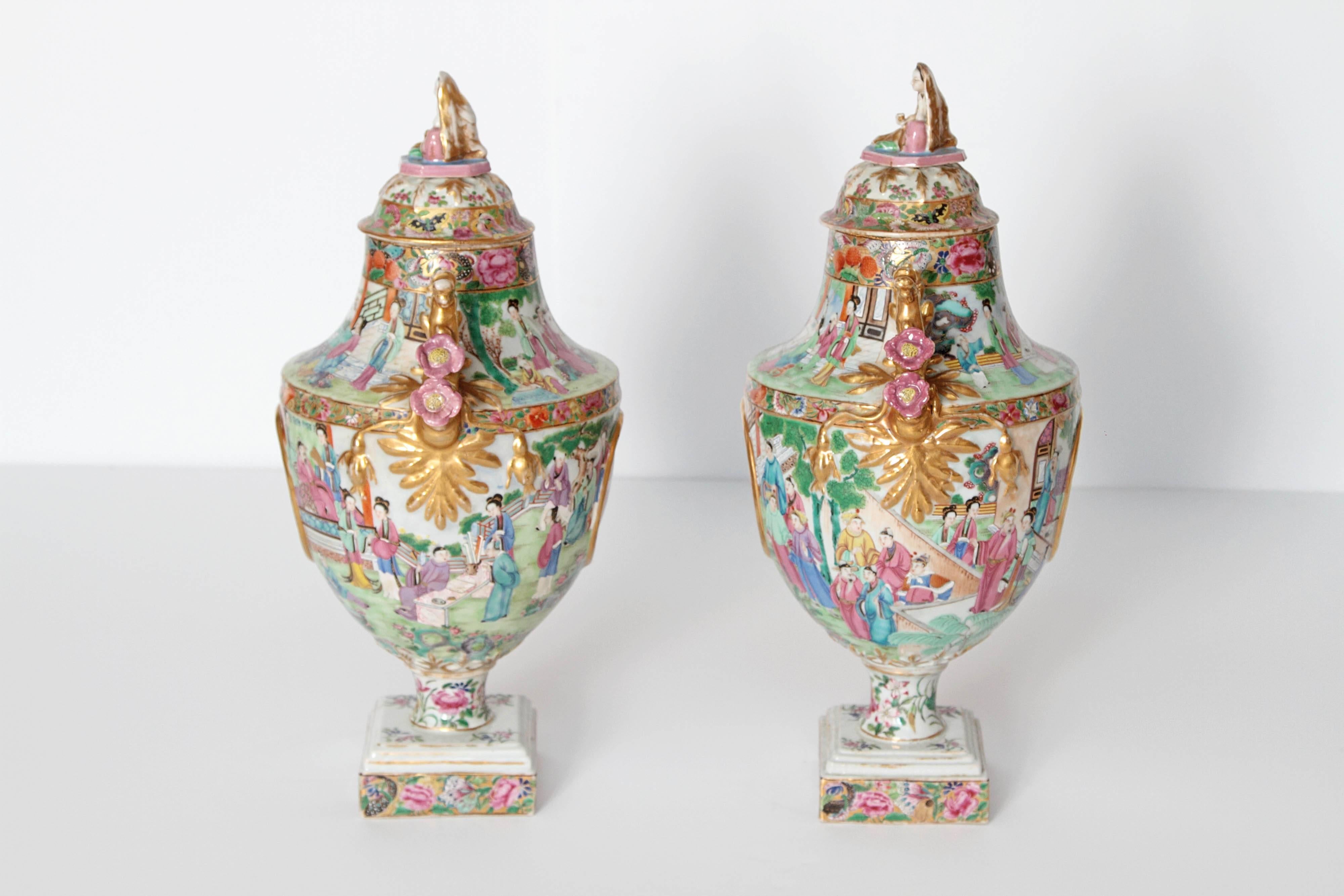 Gilt Chinese Export Covered Urns, Pair