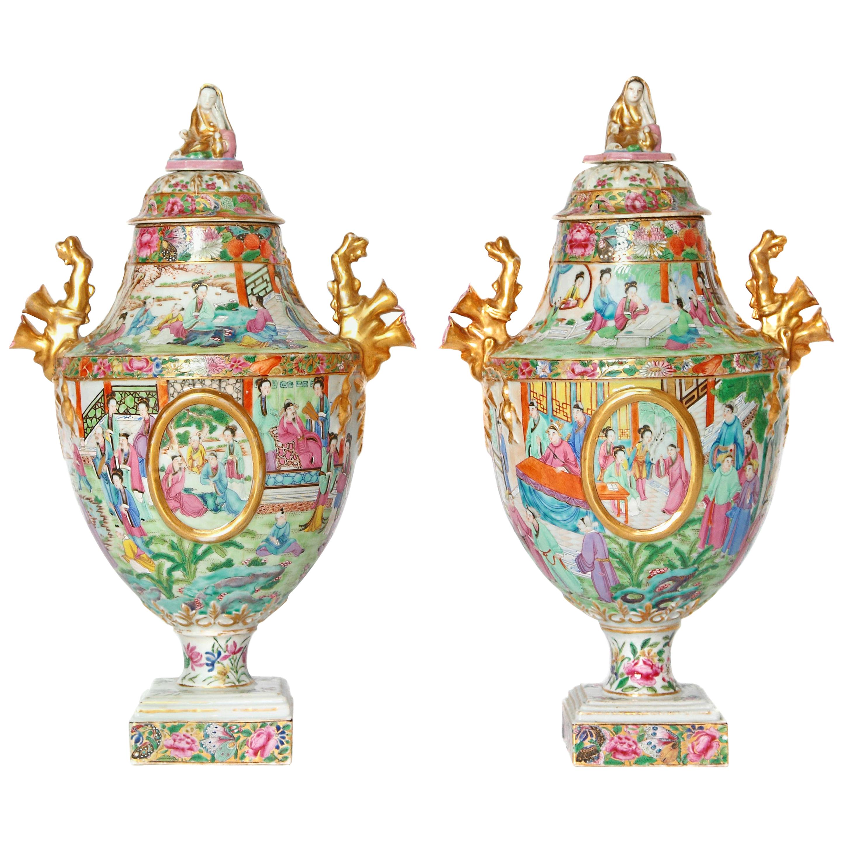 Chinese Export Covered Urns, Pair