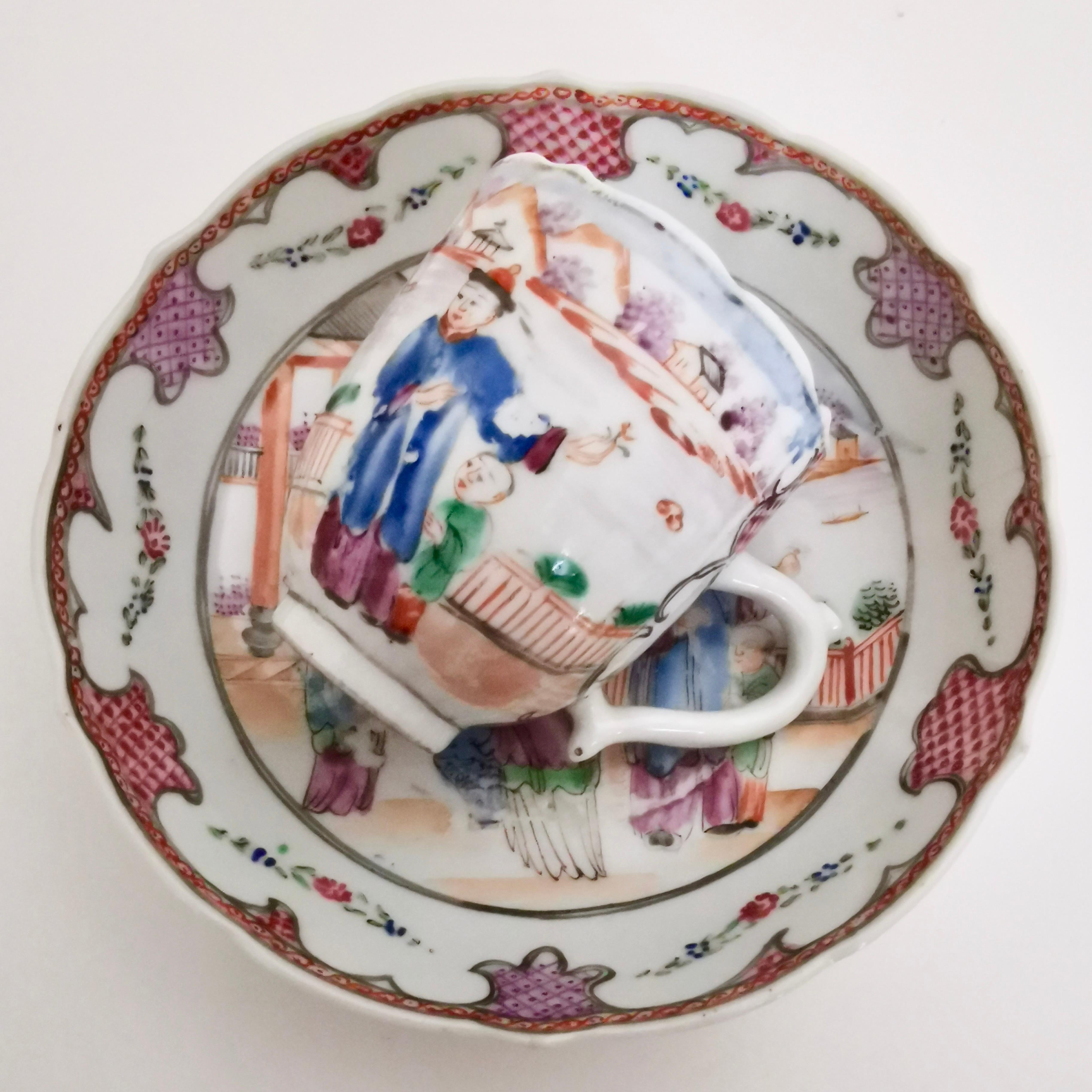 Hand-Painted Chinese Export Cup and Saucer, London Decorated Qianlong, 1760-1780