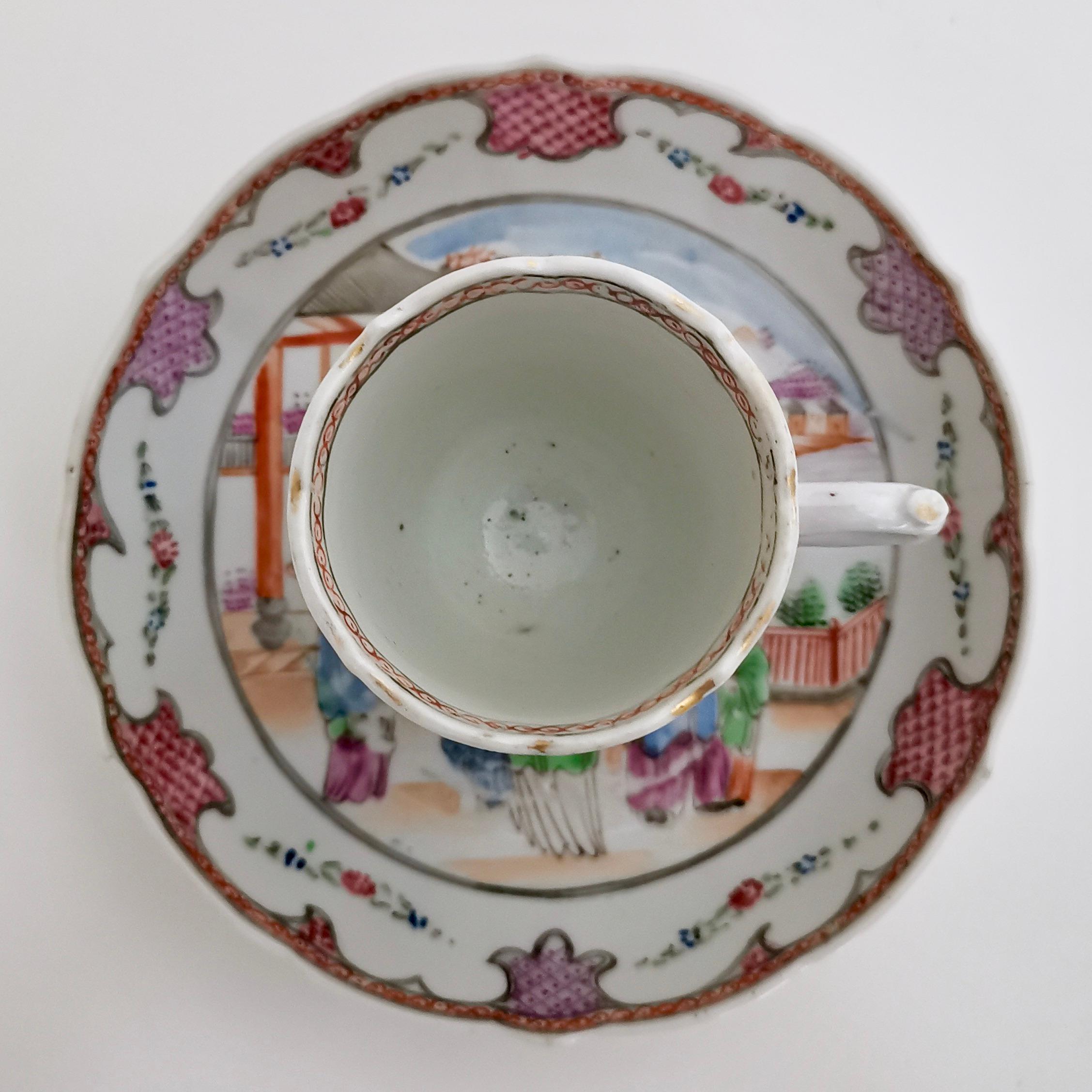 Porcelain Chinese Export Cup and Saucer, London Decorated Qianlong, 1760-1780