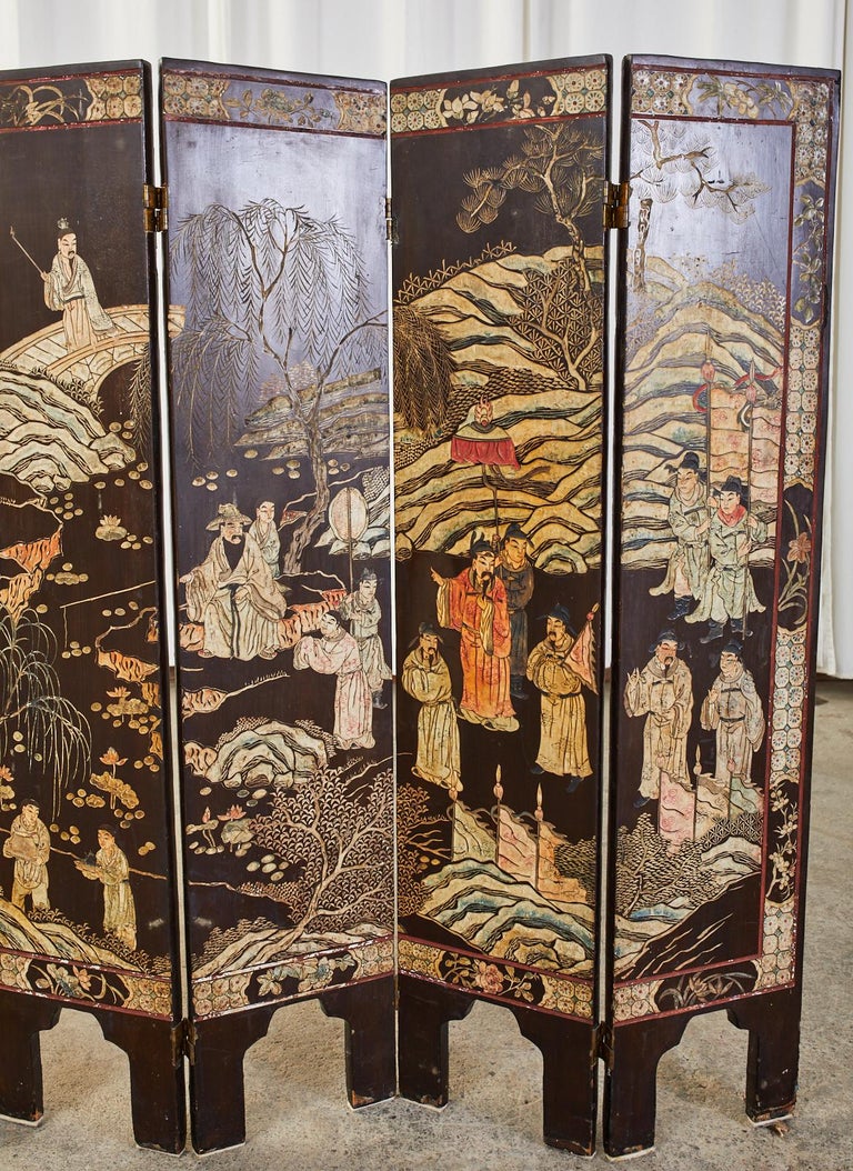 20th Century Chinese Export Diminutive Lacquered Five Panel Coromandel Screen For Sale