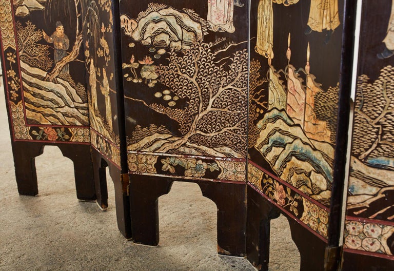 Chinese Export Diminutive Lacquered Five Panel Coromandel Screen For Sale 2