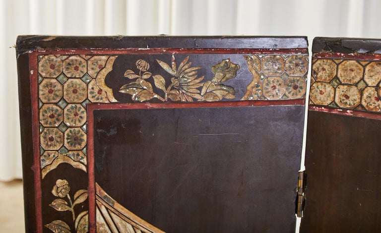 Chinese Export Diminutive Lacquered Five Panel Coromandel Screen For Sale 3