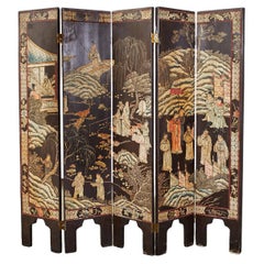 Used Chinese Export Diminutive Lacquered Five Panel Coromandel Screen