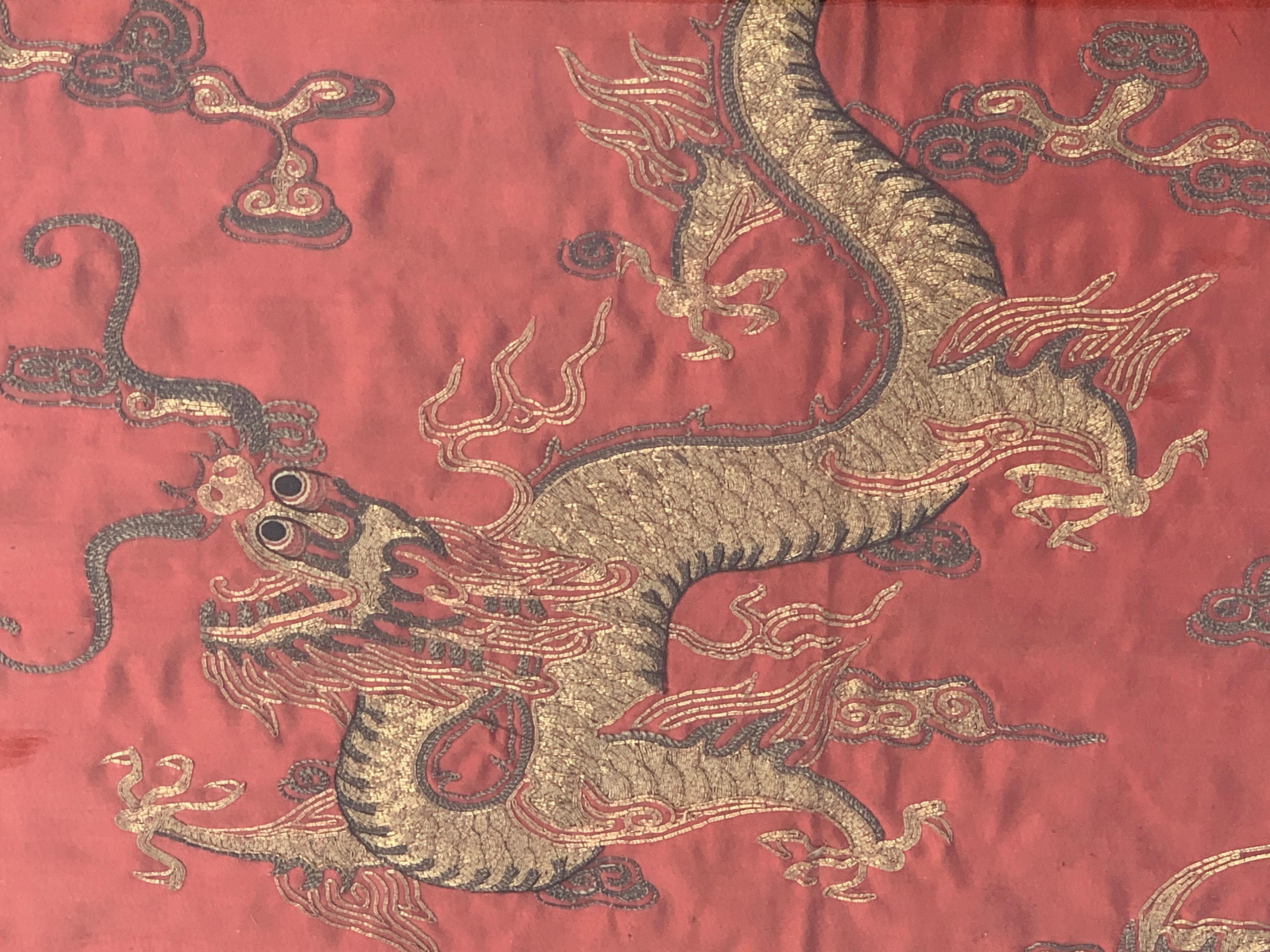 Embroidered Chinese Export Dragon Motif Silk Embroidery 