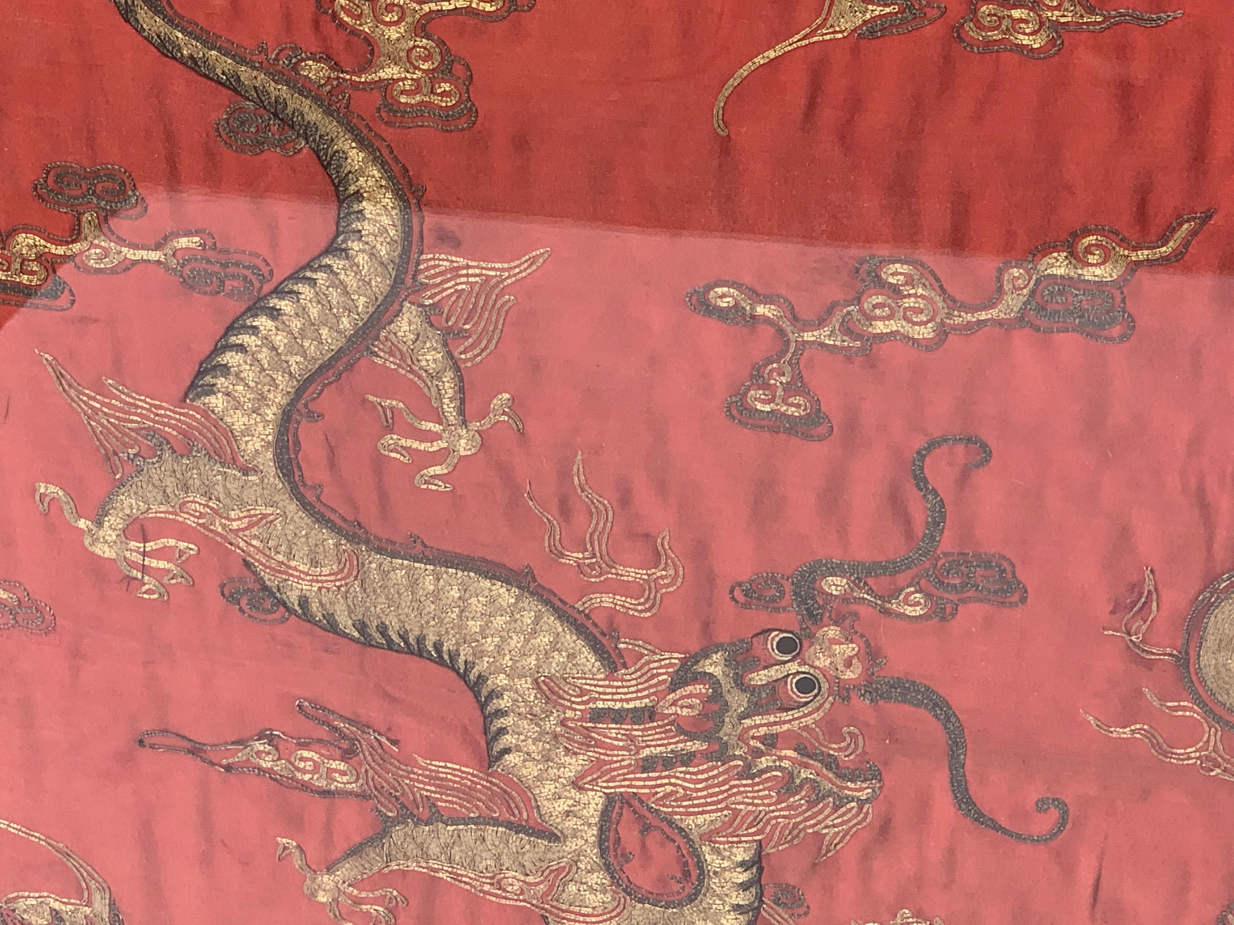 Chinese Export Dragon Motif Silk Embroidery  In Good Condition In West Palm Beach, FL